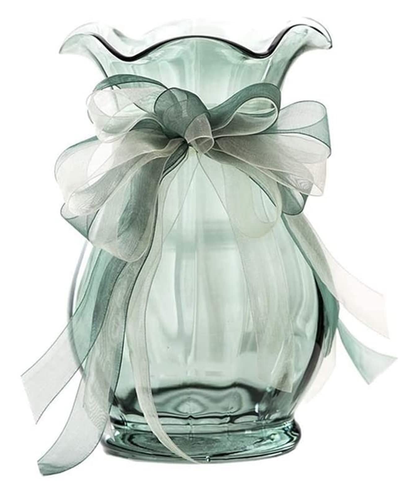 Large Transparent Glass Sculpture Vase with Ribbon Lotus Leaf Design - 16x13x30cm Home Decor for Living Room, Lily Flower Arrangement, Wedding Centerpiece & Modern Interior Decoration
