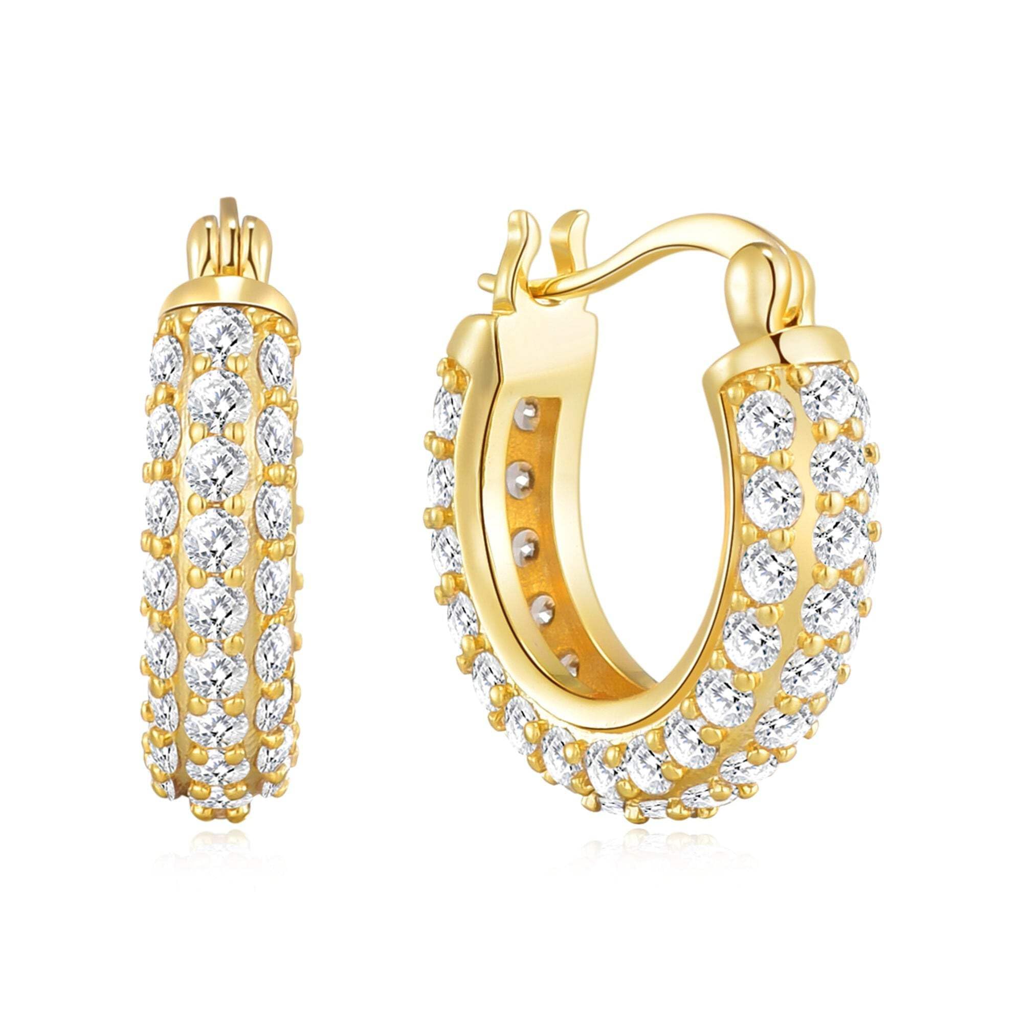 Philip Jones 20mm Gold Plated Hoop Earrings with Zircondia® Crystals - Elegant Cubic Zirconia Studded Hoops for Women, Perfect for Parties, Weddings & Everyday Wear