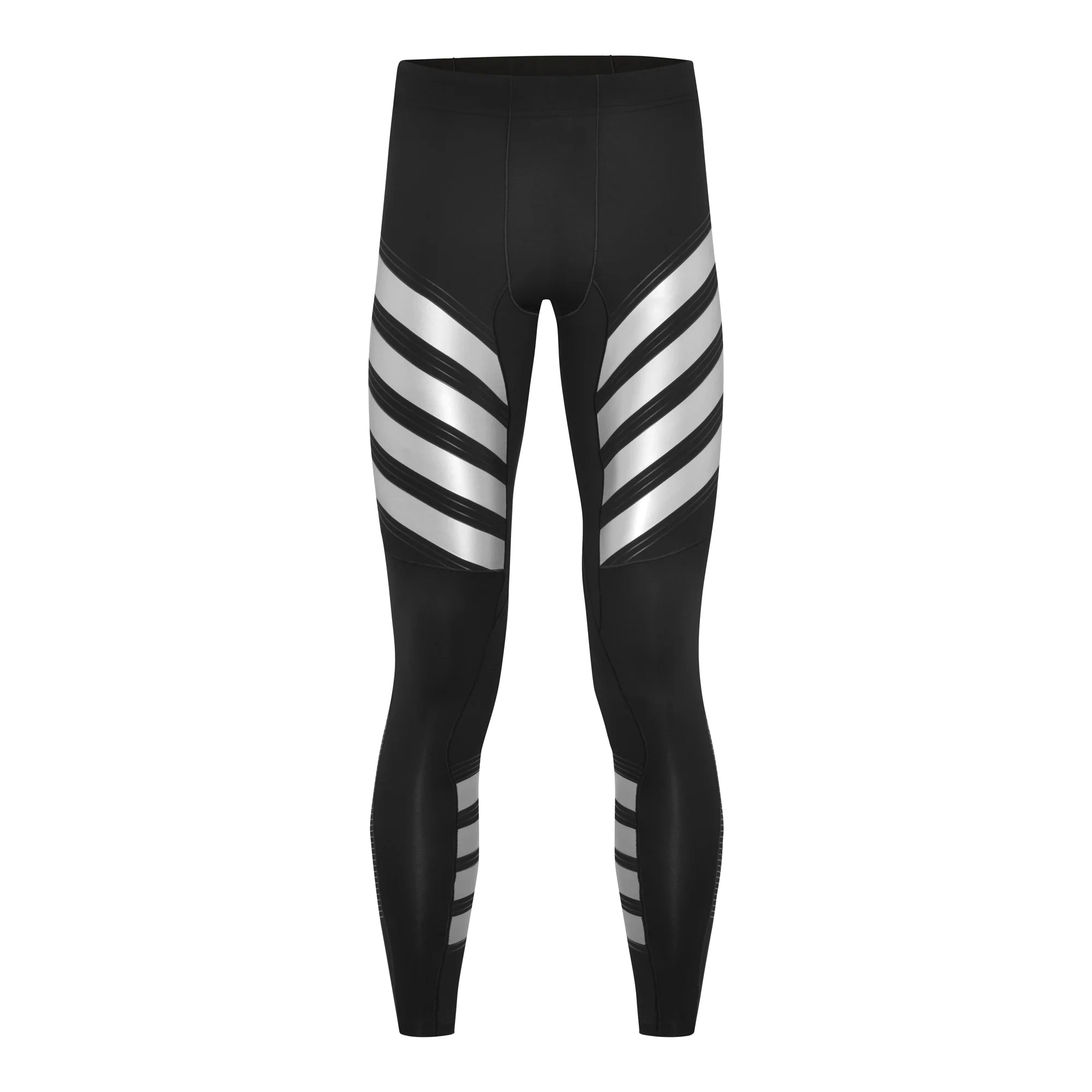 Pressio Men's Power Tight Black/Silver - High Performance Compression Pants for Running, Gym & Workout - Moisture Wicking & Breathable Activewear