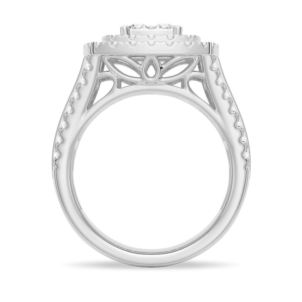 Vintage Cluster Two Tone Moissanite Engagement Ring With Triple Shank Band - Elegant Wedding Jewelry for Brides, Anniversary Gifts & Romantic Proposals