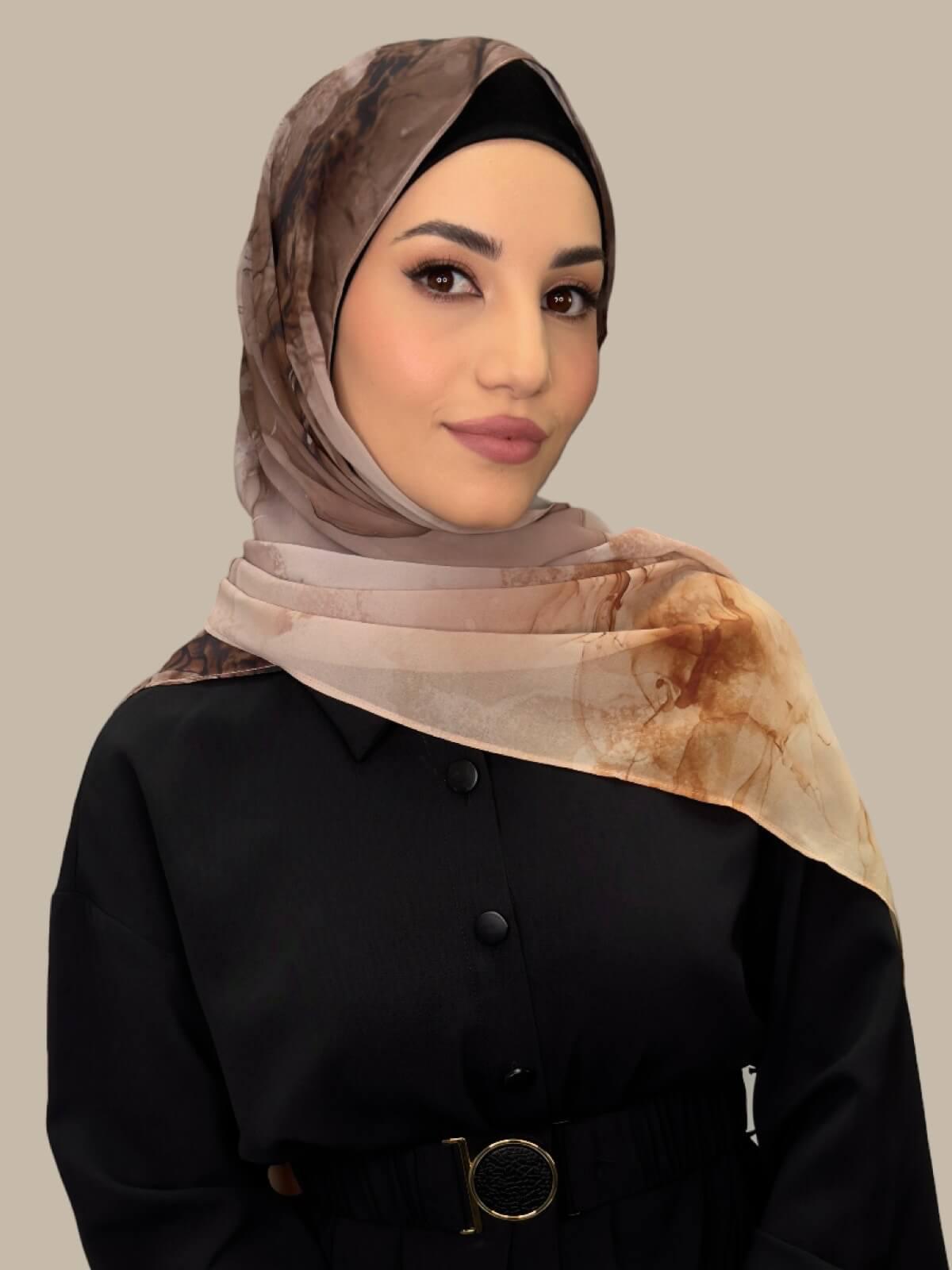 Printed Chiffon Hijab Scarf - Desert Dust Color - Lightweight Muslim Headscarf for Women - Perfect for Daily Wear, Prayer, and Special Occasions