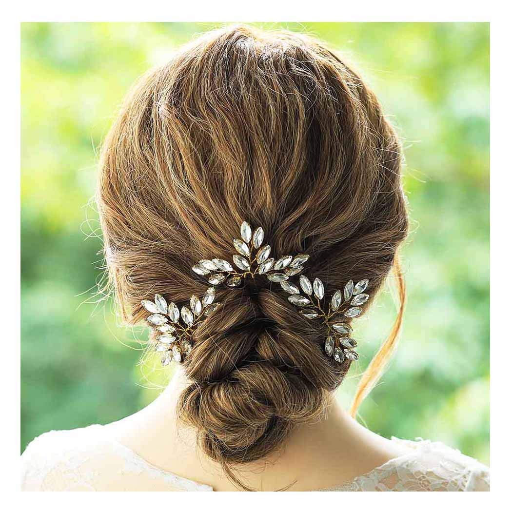 Elegant Gold Rhinestone Bridal Hair Pins - Crystal Wedding Hair Accessories for Women & Girls (3-Pack) | Perfect for Bridal Showers, Weddings & Special Occasions