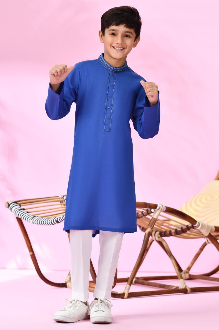 Royal Blue Cotton Kurta by J. Junaid Jamshed - Traditional Pakistani Men's Wear for Festivals & Special Occasions
