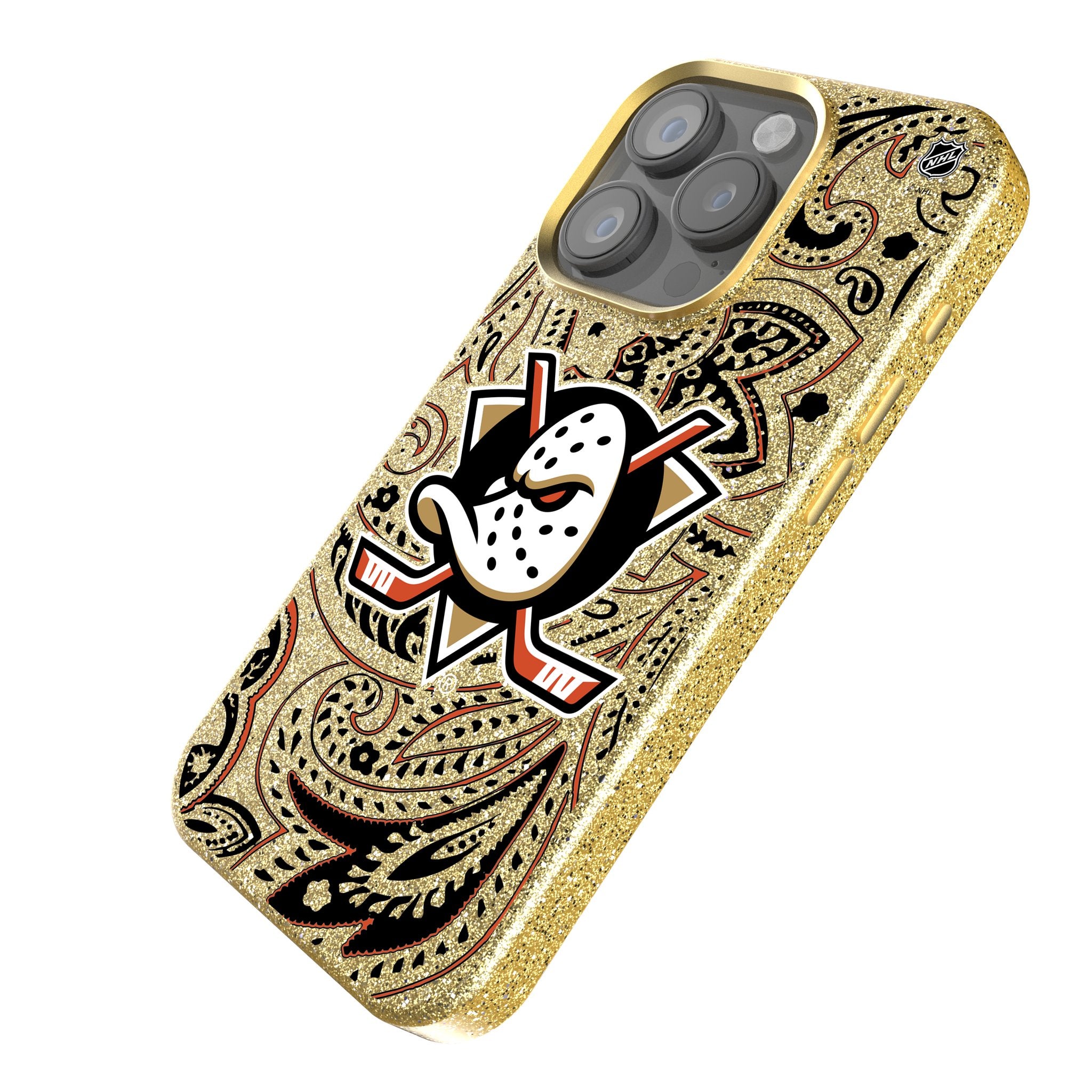 Anaheim Ducks Paisley Bling Rhinestone Phone Case for iPhone & Samsung - Stylish Hockey Team Design for Fans & Game Days