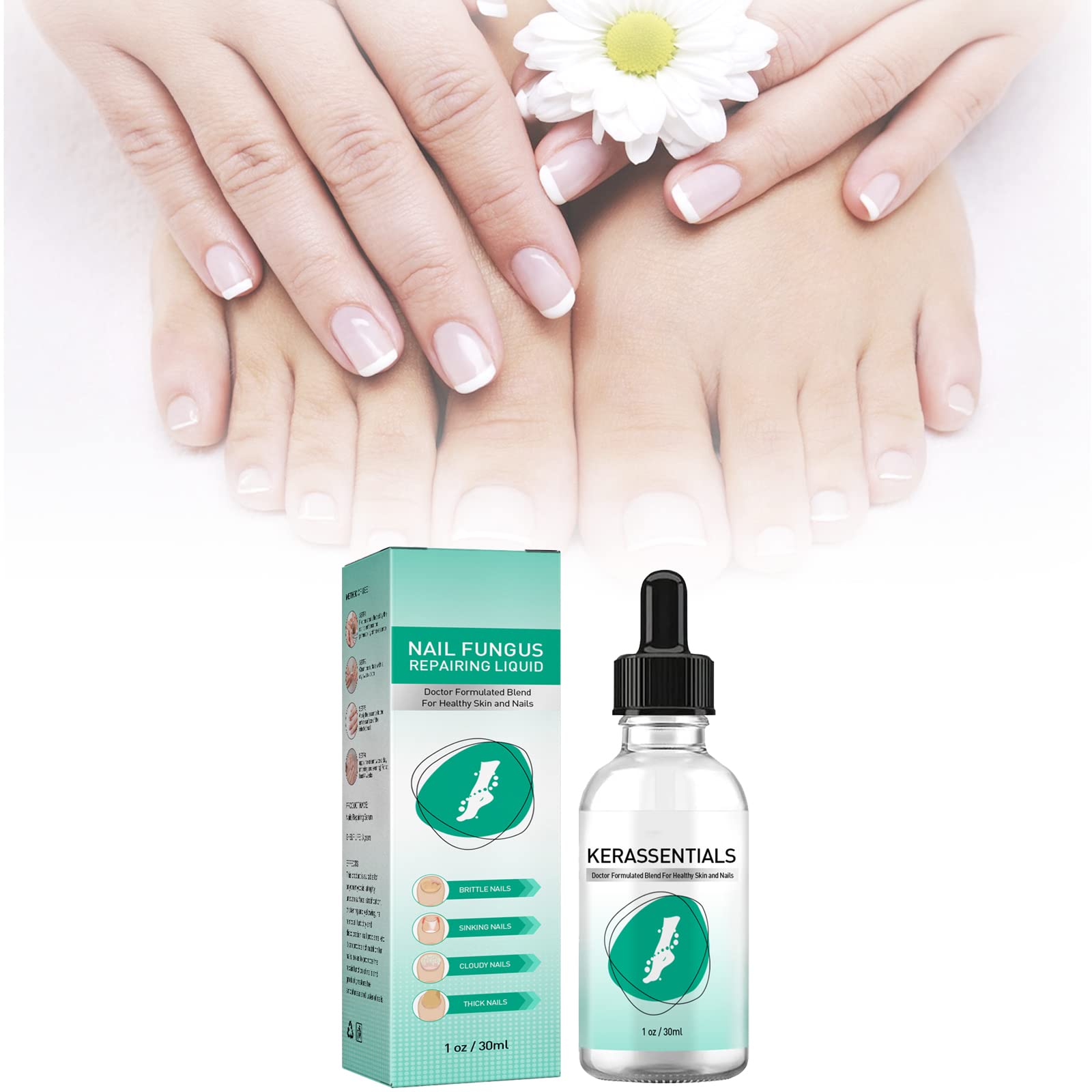 Kerassentials Toenail Fungus Treatment Oil - Natural Nail Care Solution for Healthy Skin & Strong Nails - Effective Antifungal Treatment for Toenail Fungus & Nail Infections - Perfect for Daily Foot Care & Nail Maintenance (1PC)