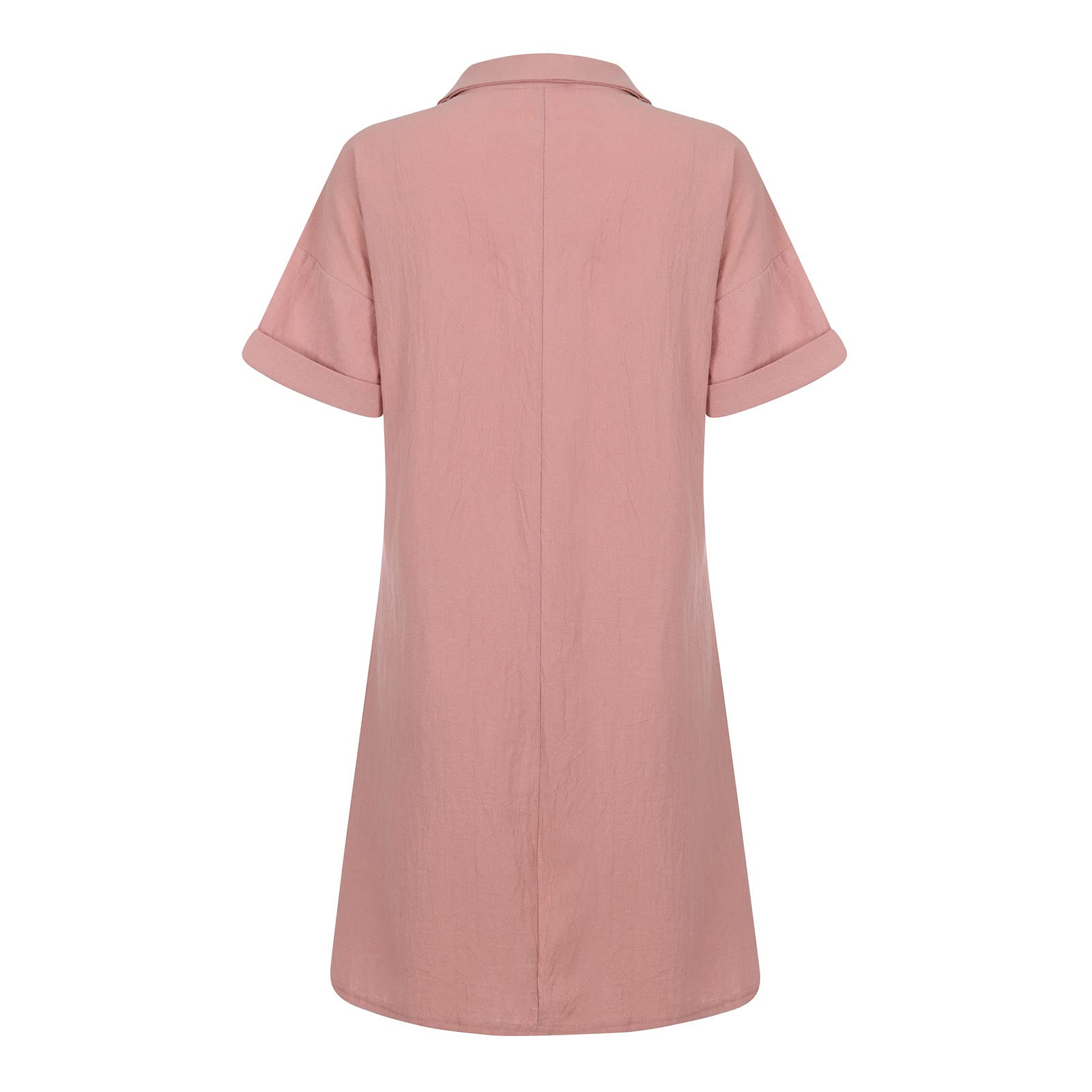 Women's Casual Cotton Linen Button Down Shirt Dress - Oversized Loose Short Sleeve Midi Beach Dress with 4 Pockets | Perfect for Summer Vacation, Beach Cover Up & Boho Style Outfits