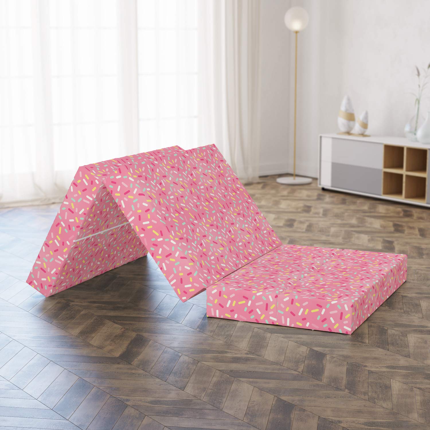 Ambesonne Pink and White Foldable Mattress - Donut Sprinkles Design, 74.8
