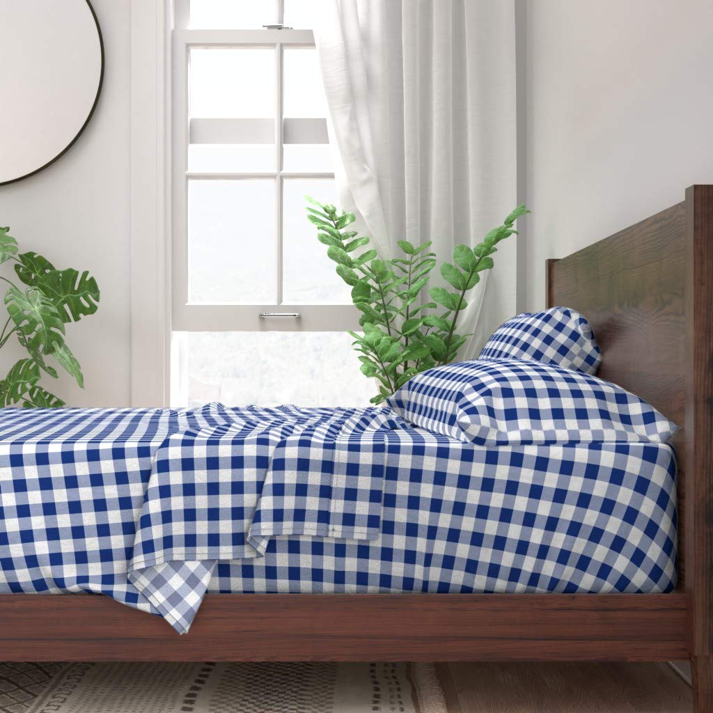 Premium 100% Cotton Twin Sheet Set - 3pc Willow Blue & White Gingham Check Print | Soft Breathable Bedding for Cozy Cottage & Shabby Chic Decor | Perfect for Guest Rooms, Dorms & Farmhouse Style Homes
