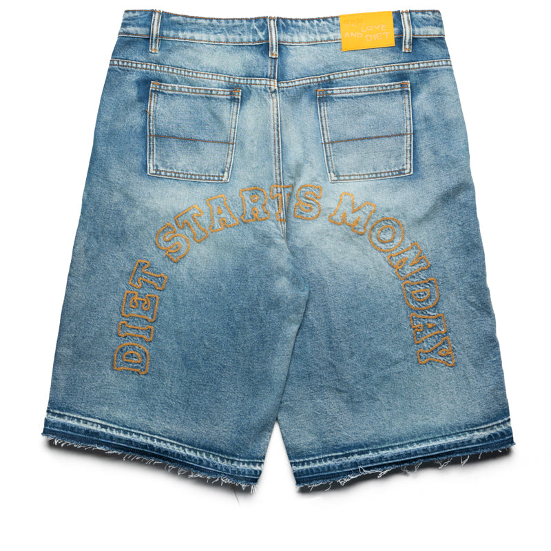 Diet Starts Monday Arch Denim Shorts - Washed Indigo High Waist Distressed Denim Shorts for Women | Casual Summer Outfit, Beach Vacation, Streetwear Fashion