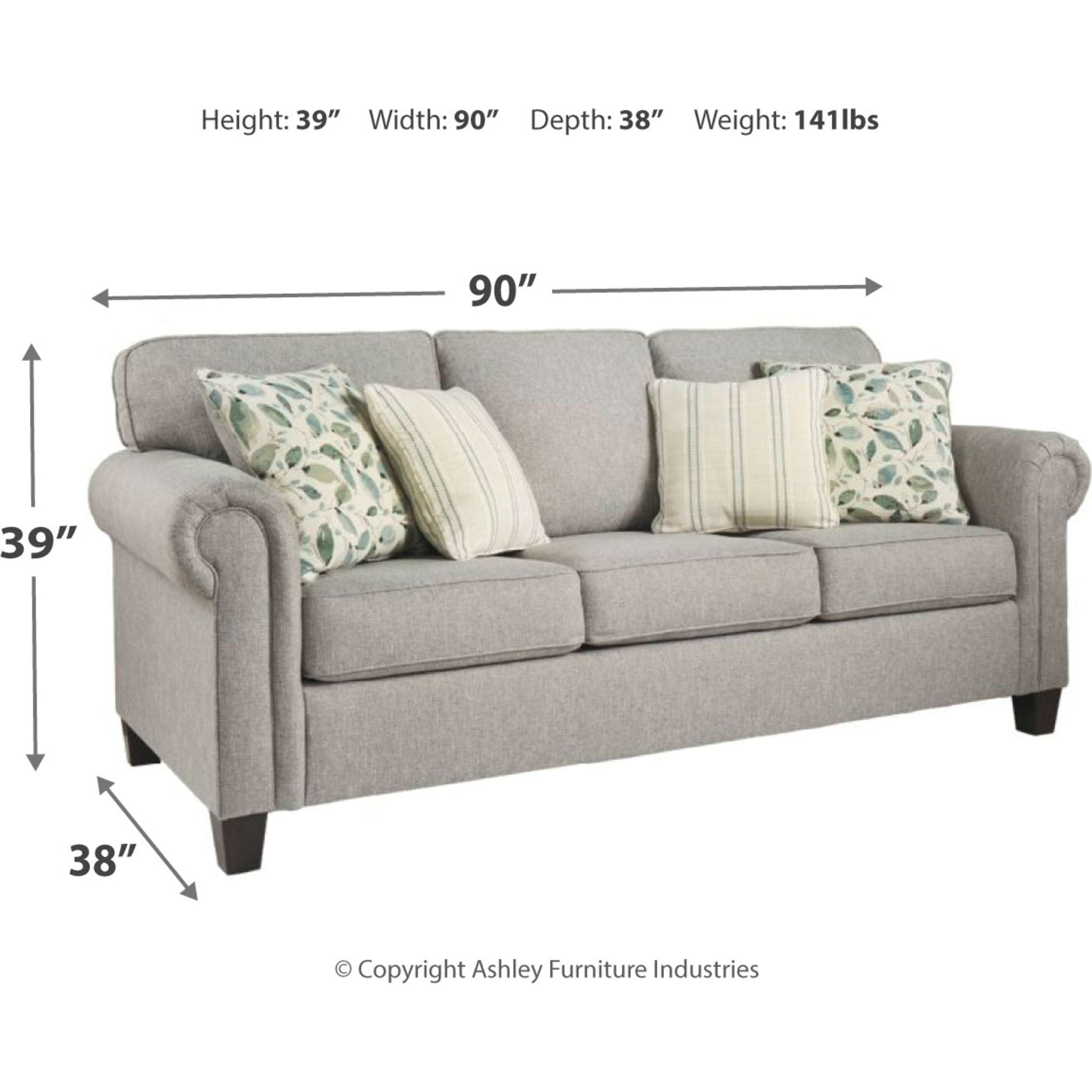Alandari Modern Gray Sofa - Comfortable 3-Seater Couch for Living Room, Lounge & Home Office