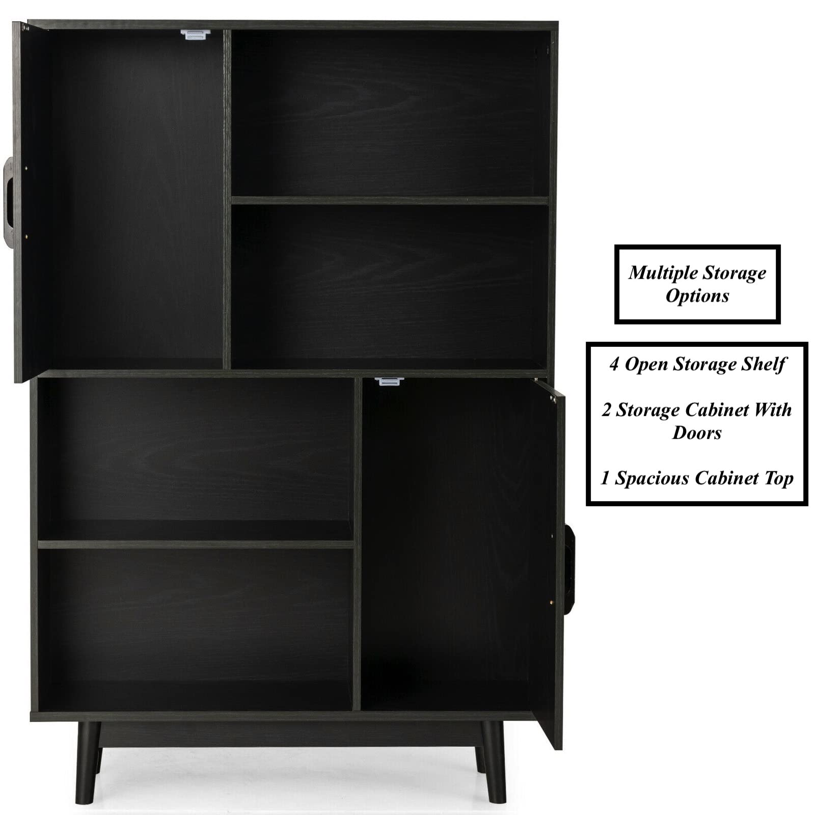Black Storage Cabinet with 2 Doors & 4 Open Shelves - 31.5