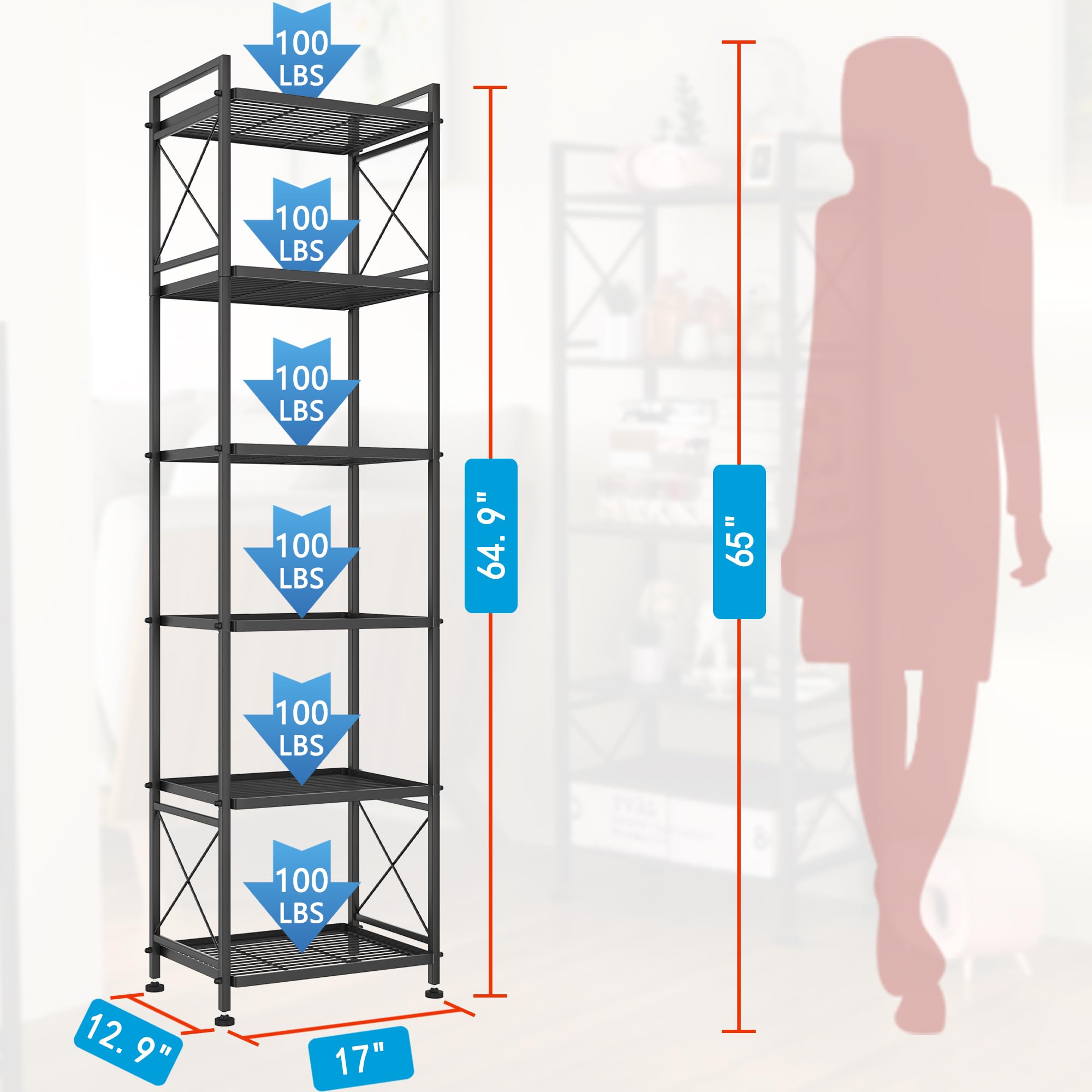 YOHKOH 6-Tier Heavy Duty Metal Storage Shelf - 17.0