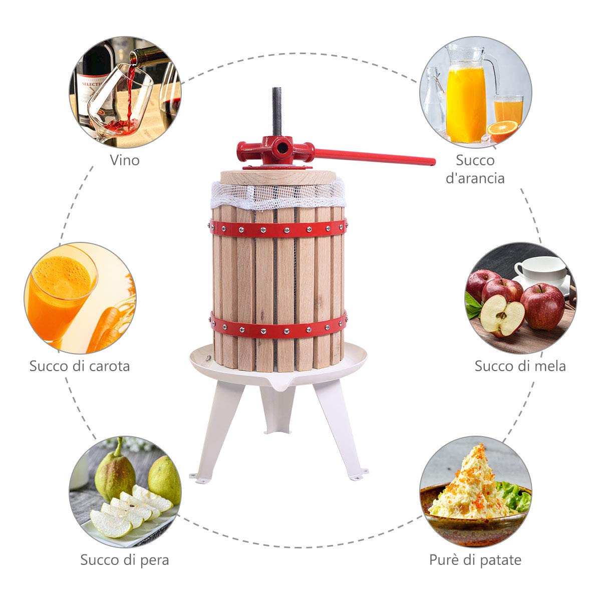 Costzon 1.6 Gallon (6 Liter) Solid Wood Fruit Wine Press - Apple Grape Crusher & Juice Maker for Home Brewing, Cider Making - Perfect for Kitchen, Home Winemaking & Outdoor Use