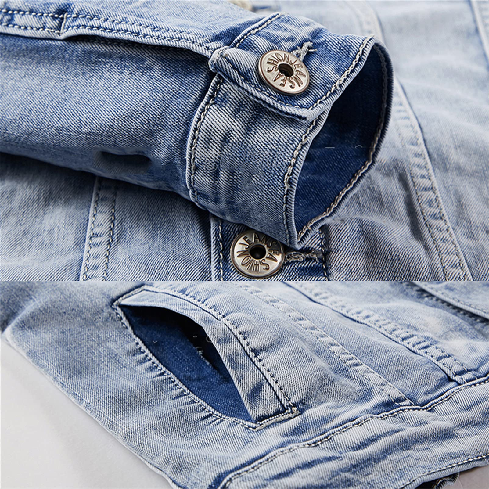Stylish Slim Fit Solid Color Couple Jeans Set - Light Blue Denim Jacket & Jeans 2-Piece Outfit for Spring & Fall | Perfect for Date Nights, Casual Outings & Matching Couple Looks