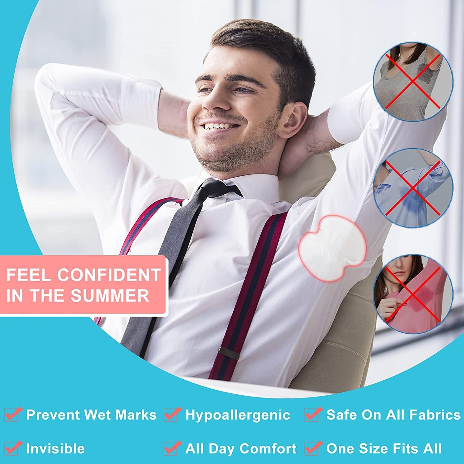 MYYNTI Disposable Underarm Sweat Pads - Self Adhesive Armpit Shields for Women & Men | 10 Pack | Antiperspirant & Odor Control | Perfect for Workouts, Business Meetings & Hot Weather