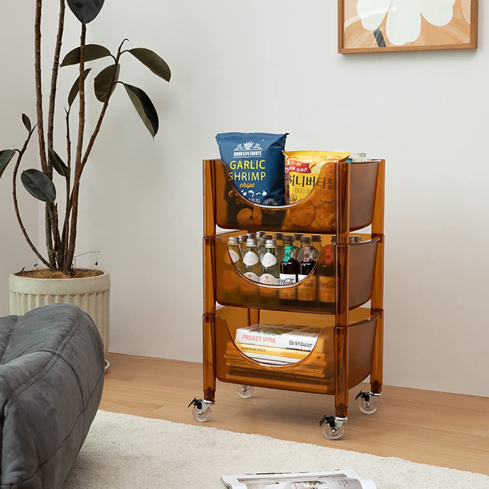 3-Tier Acrylic Rolling Cart with Wheels & Drawers - Mobile Storage Organizer for Home & Office