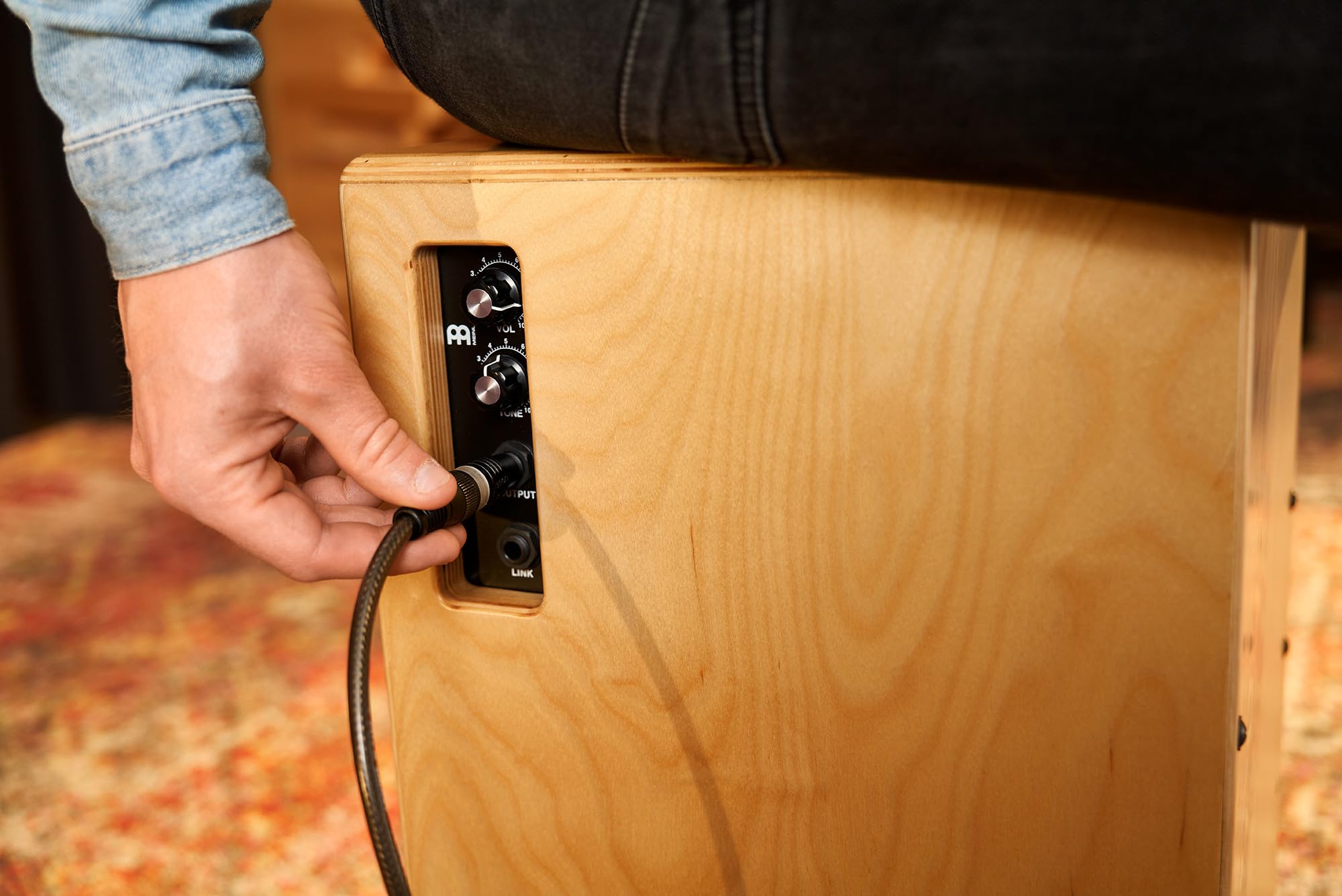 **Meinl Percussion Woodcraft Pickup String Cajon Box Drum with Electronics – Amplified for PA Systems & Snare Effect – Hand-Playable Baltic Birch – 2-Year Warranty (PWC100B) – Perfect for Live Performances, Studio Recording & Acoustic Sessions**