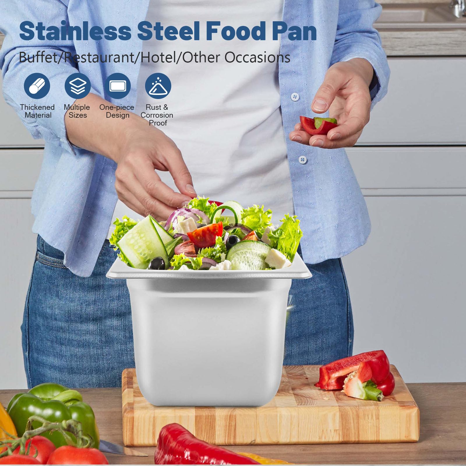Restlrious 1/6 Size Stainless Steel Hotel Pan with Notched Lid - 6