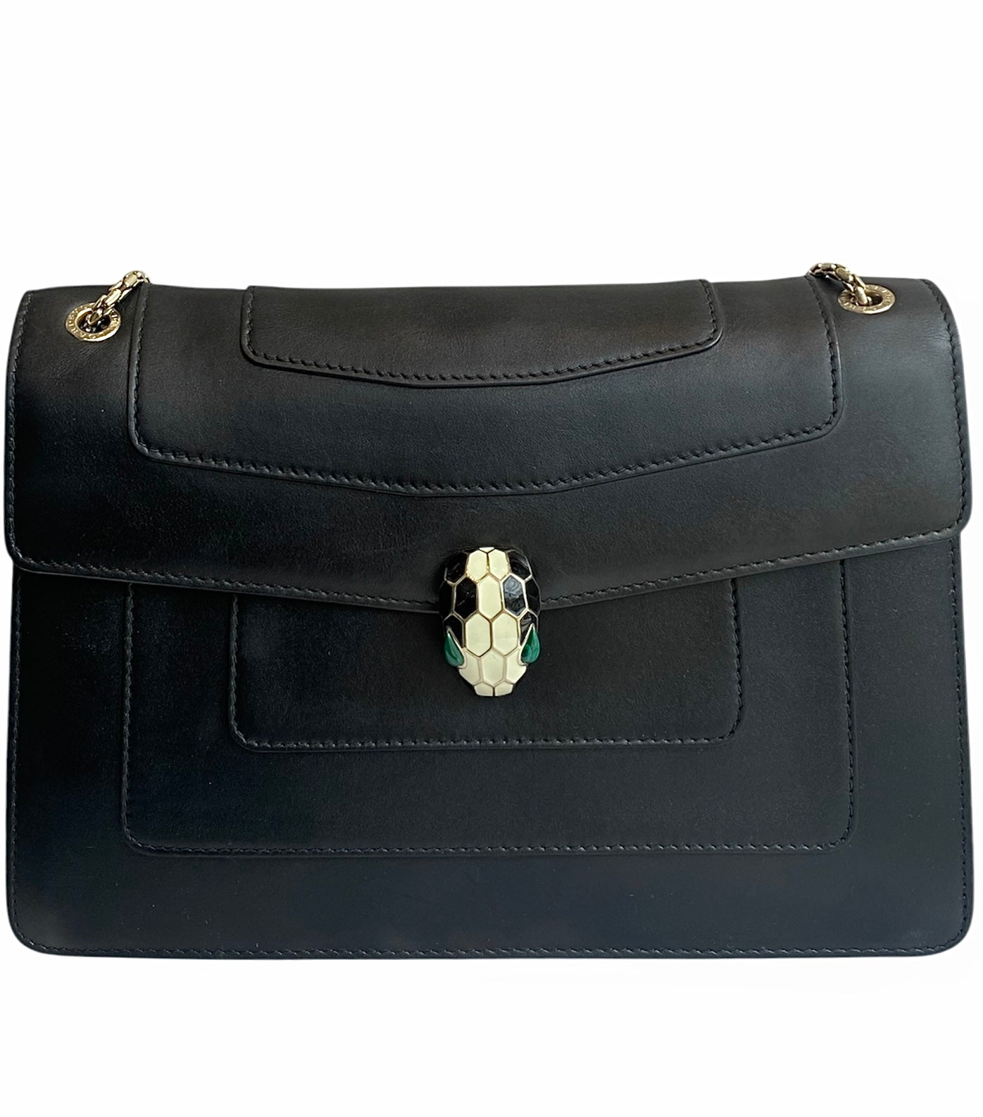 Bvlgari Black Leather Serpenti Shoulder Bag for Women - Luxury Designer Handbag for Evening Parties, Date Nights & Special Occasions