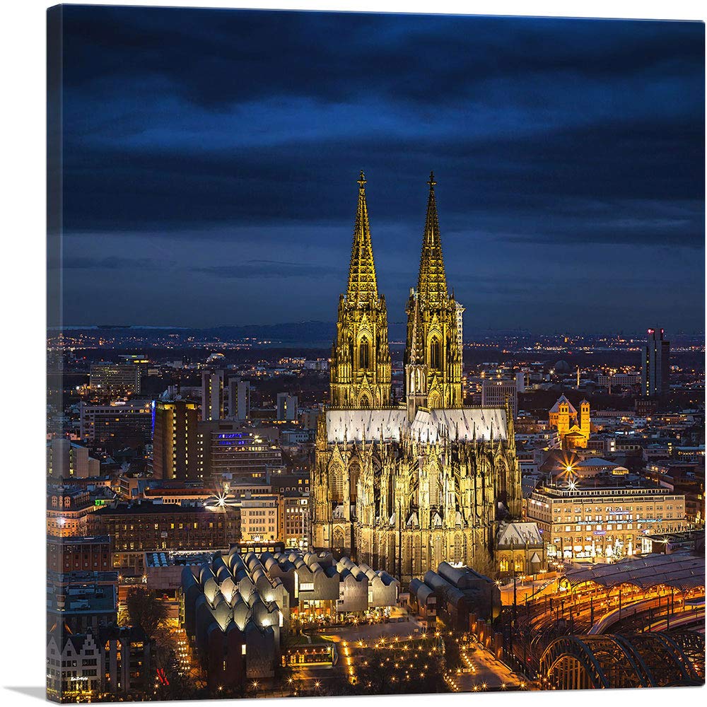 ARTCANVAS Cologne Cathedral Germany Canvas Art Print - Stretched Framed Wall Painting, Giclee Poster Home Decor (36x36 Inches, 1.5