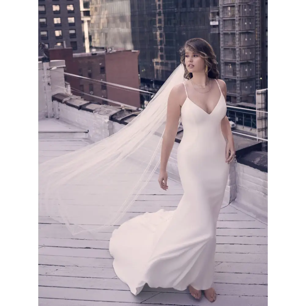 Maggie Sottero Noah Wedding Dress - Elegant A-Line Bridal Gown with Lace Appliques and Beaded Details | Perfect for Church, Beach, and Garden Weddings