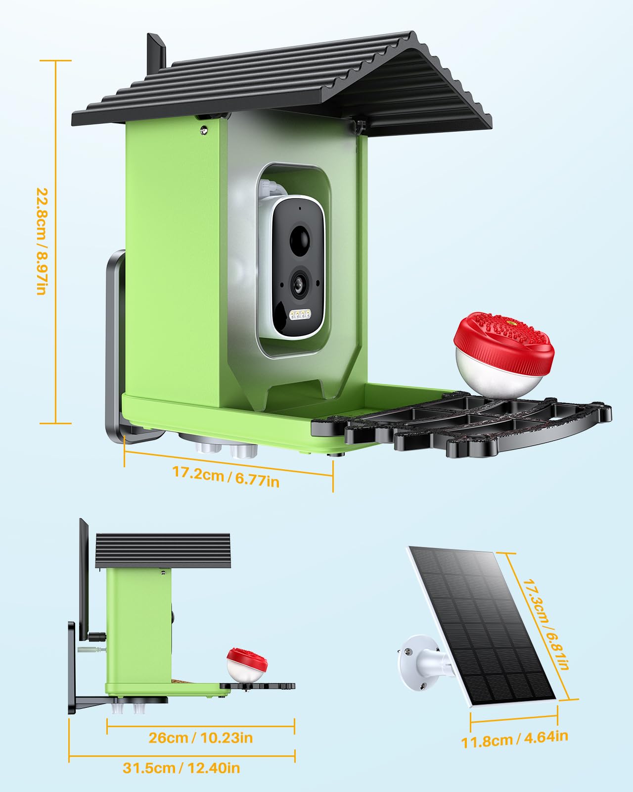 2K HD Smart Bird Feeder with Camera - Solar Powered AI Bird House with Live View, Instant Alerts & Auto Video Capture - Perfect Outdoor Gift for Bird Lovers | Watch & Identify Birds in Your Backyard