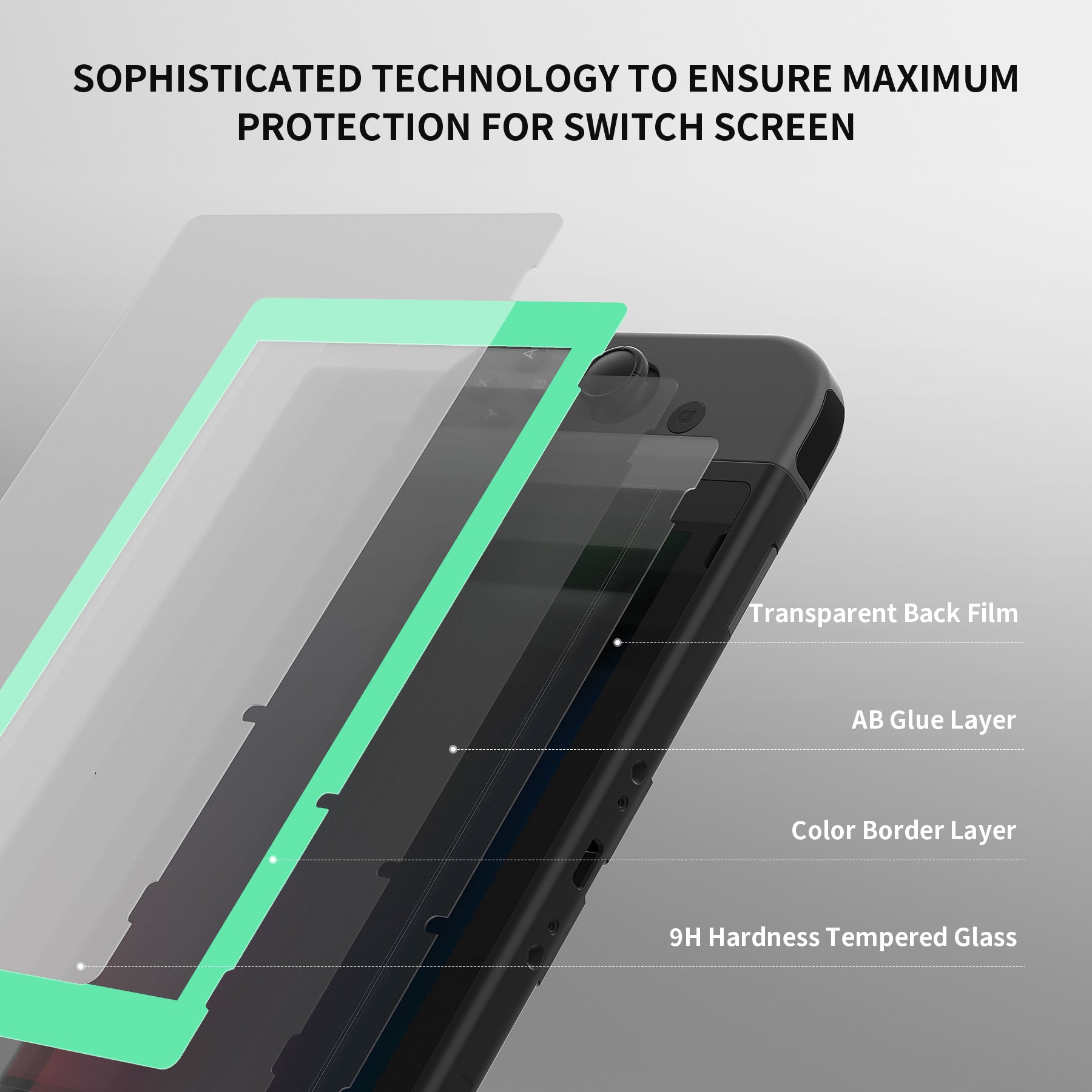 eXtremeRate 2 Pack Clear HD Tempered Glass Screen Protector for Nintendo Switch - Mint Green Border - Anti-Scratch & Bubble-Free Protection for Gaming & Travel