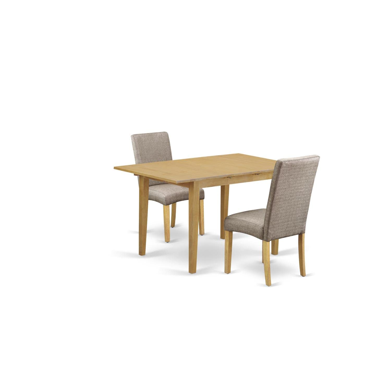 East West Furniture 3 Piece Kitchen Table Set - Rectangle Dining Table with Butterfly Leaf & 2 Dark Khaki Linen Fabric Chairs, 32x54 Inch, Oak - Perfect for Small Dining Rooms, Breakfast Nooks & Apartment Living