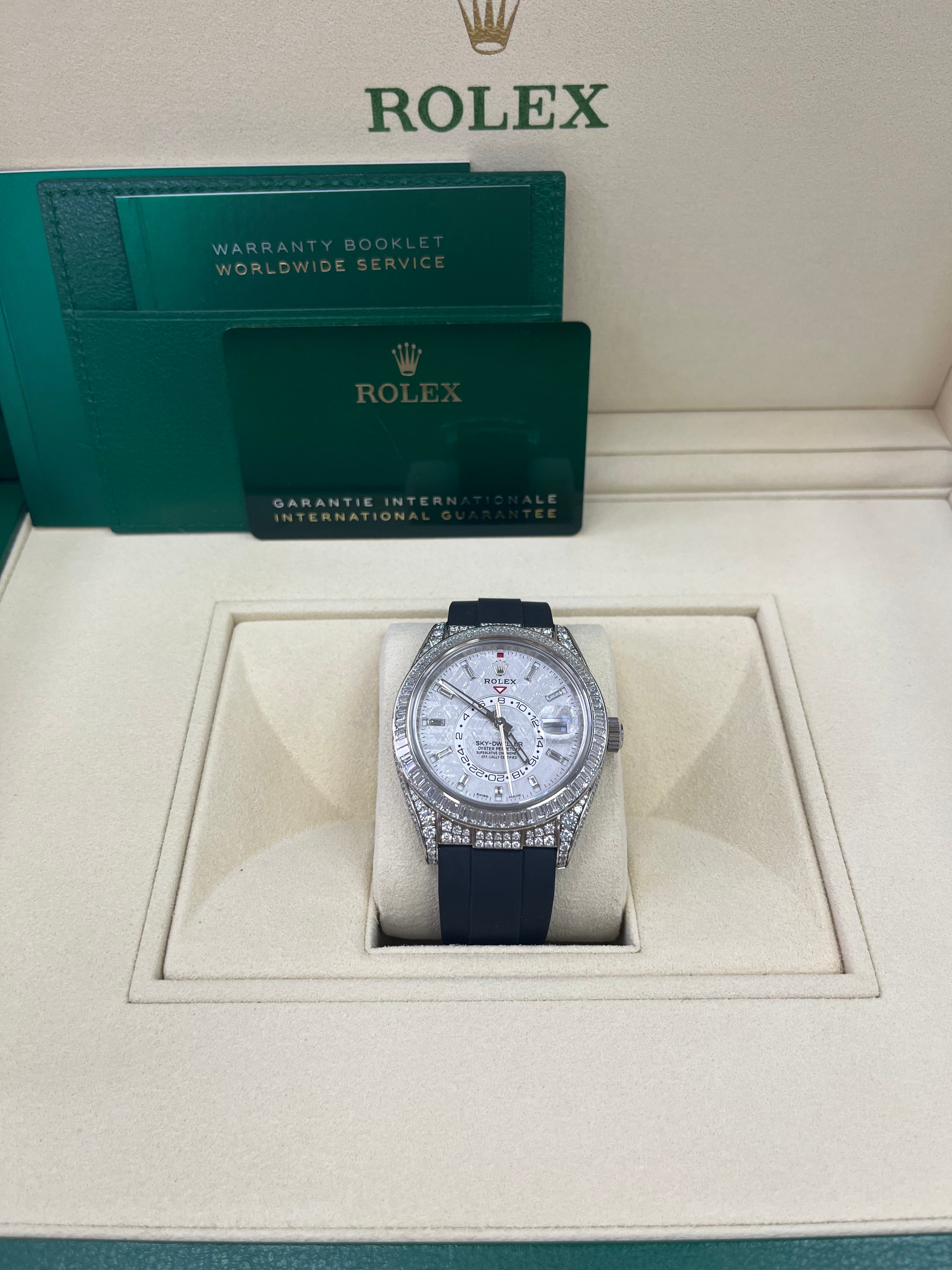 Authentic Rolex Sky-Dweller 326259 Watch with Meteorite Dial & Baguette Diamonds - Luxury Men's Timepiece for Business, Travel & Special Occasions