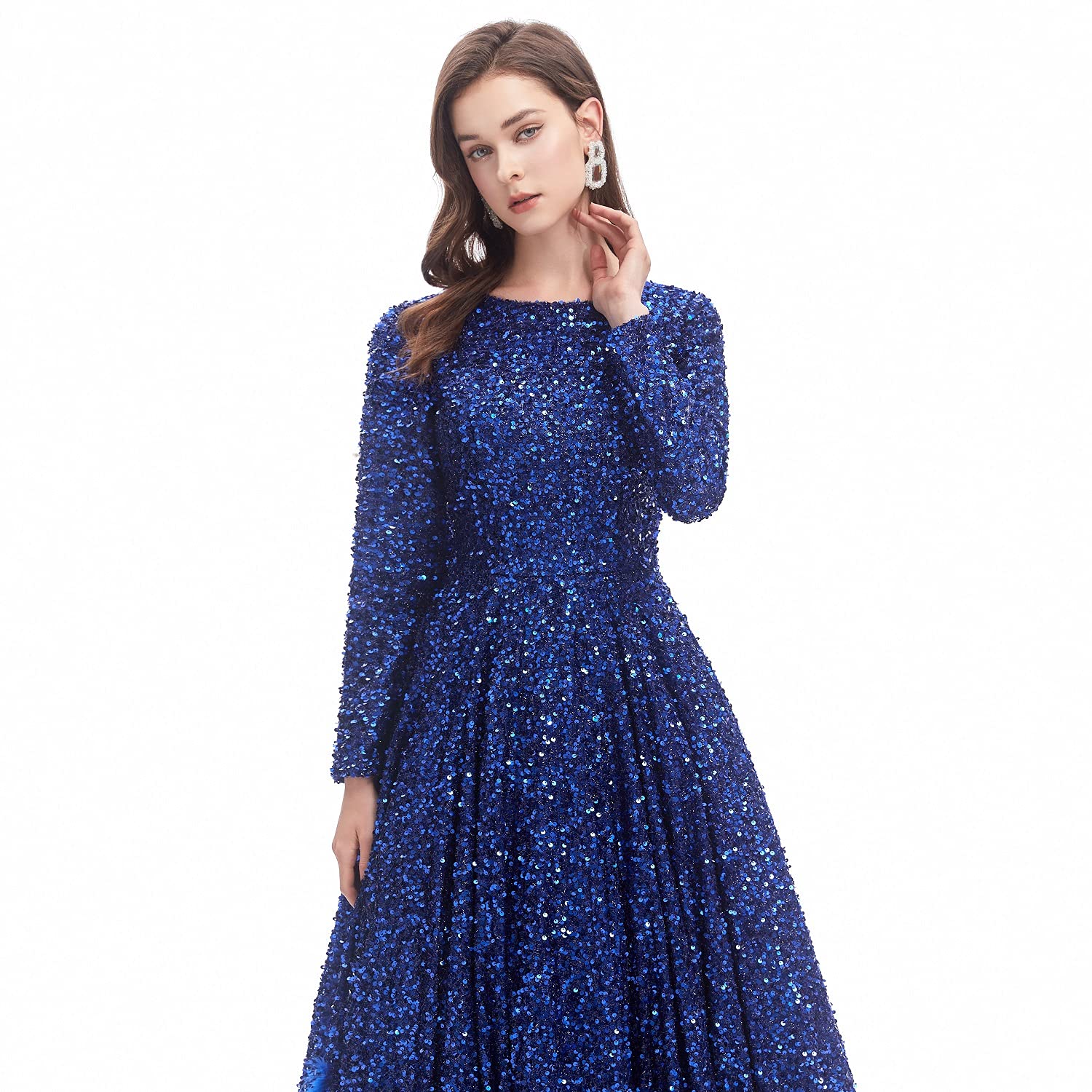 Elegant Women's Sequin Evening Gown with Chapel Train - Luxury Prom Dress for Formal Events, Weddings & Special Occasions