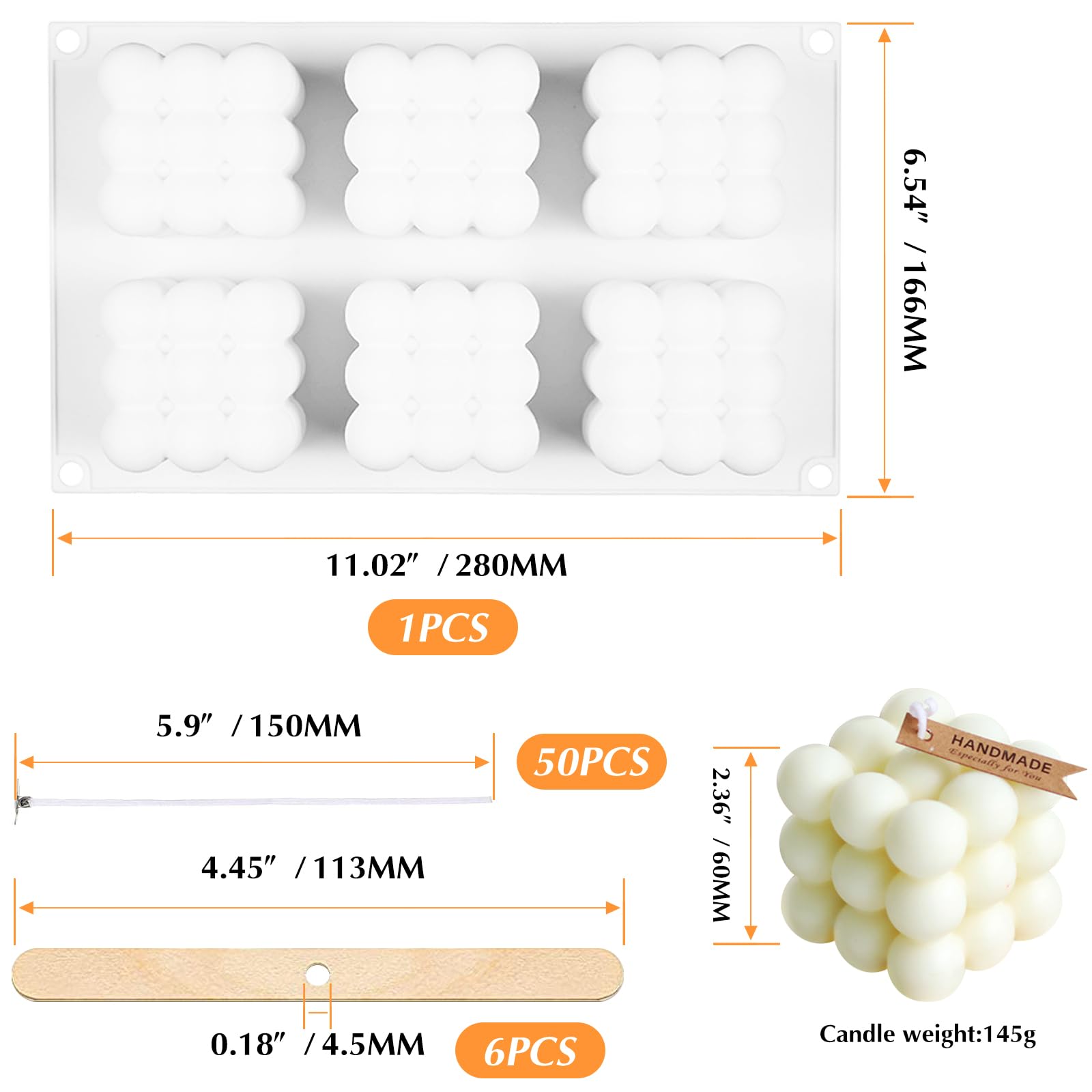 Premium 6-Cavity Silicone Bubble Candle Molds for DIY Candle Making - 3D Wax Melt Molds for Unique Handmade Candles, Home Decor & Craft Projects (Style A, White) - Perfect for Birthday Gifts, Wedding Decorations & Aromatherapy Candles