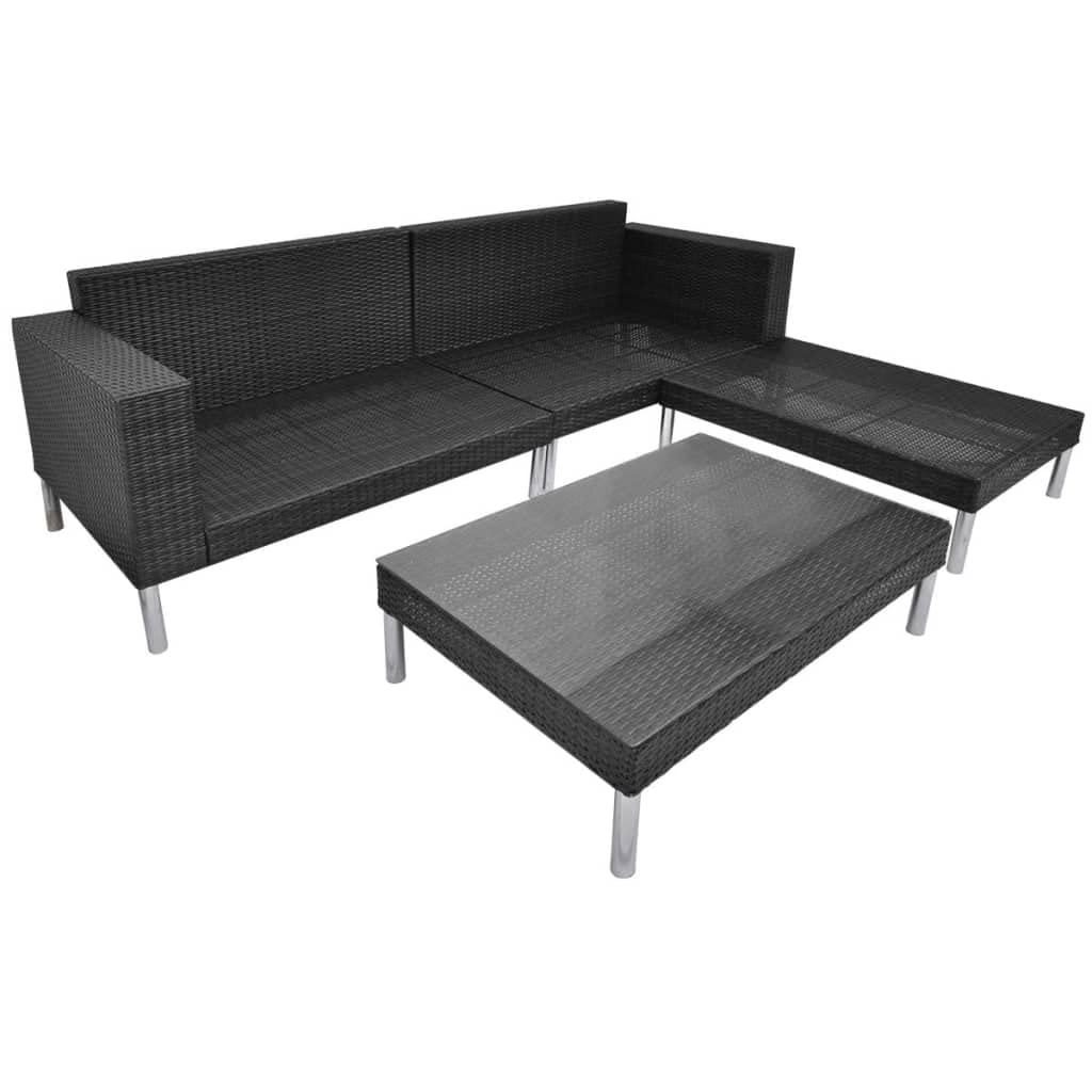 vidaXL 4-Piece Outdoor Patio Furniture Set - Weatherproof Poly Rattan Lounge Chairs with Steel Frame & Removable Cushions - Black - Perfect for Garden, Poolside & Backyard Relaxation