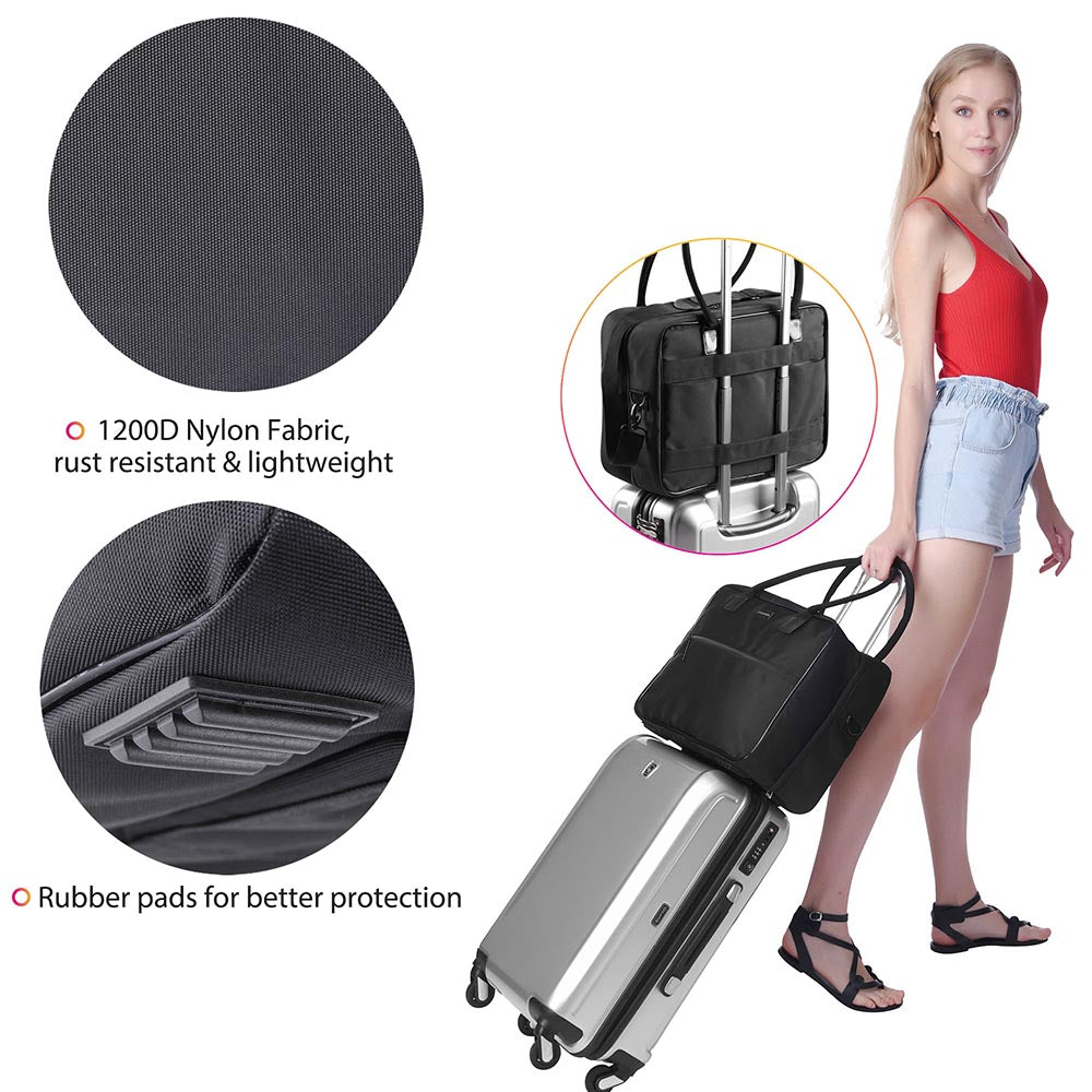 TheLAShop Professional Soft Makeup Train Case Organizer - 420D Nylon Cosmetic Bag (15x7x11 Inches) - Perfect for Travel, Salon & Makeup Artists - Water-Resistant Beauty Storage Solution