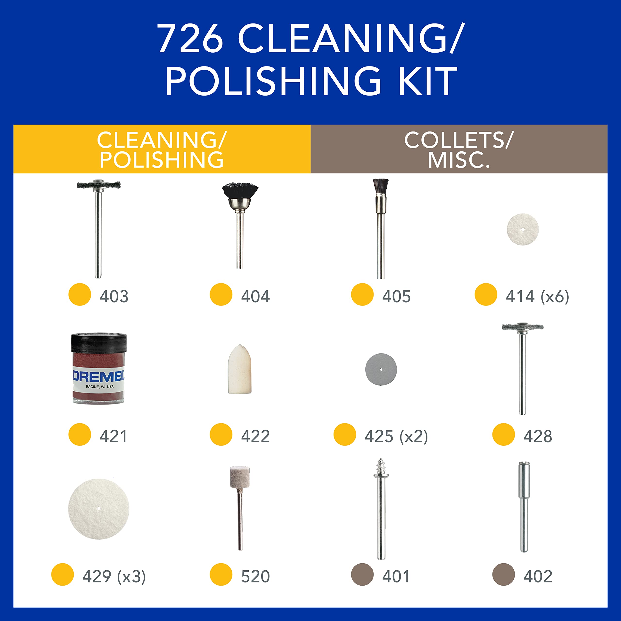 Dremel 726-01 20-Piece Rotary Tool Cleaning & Polishing Kit with Storage Case - Buffing Wheels, Polishing Bits & Compound for Jewelry, Metal & DIY Projects
