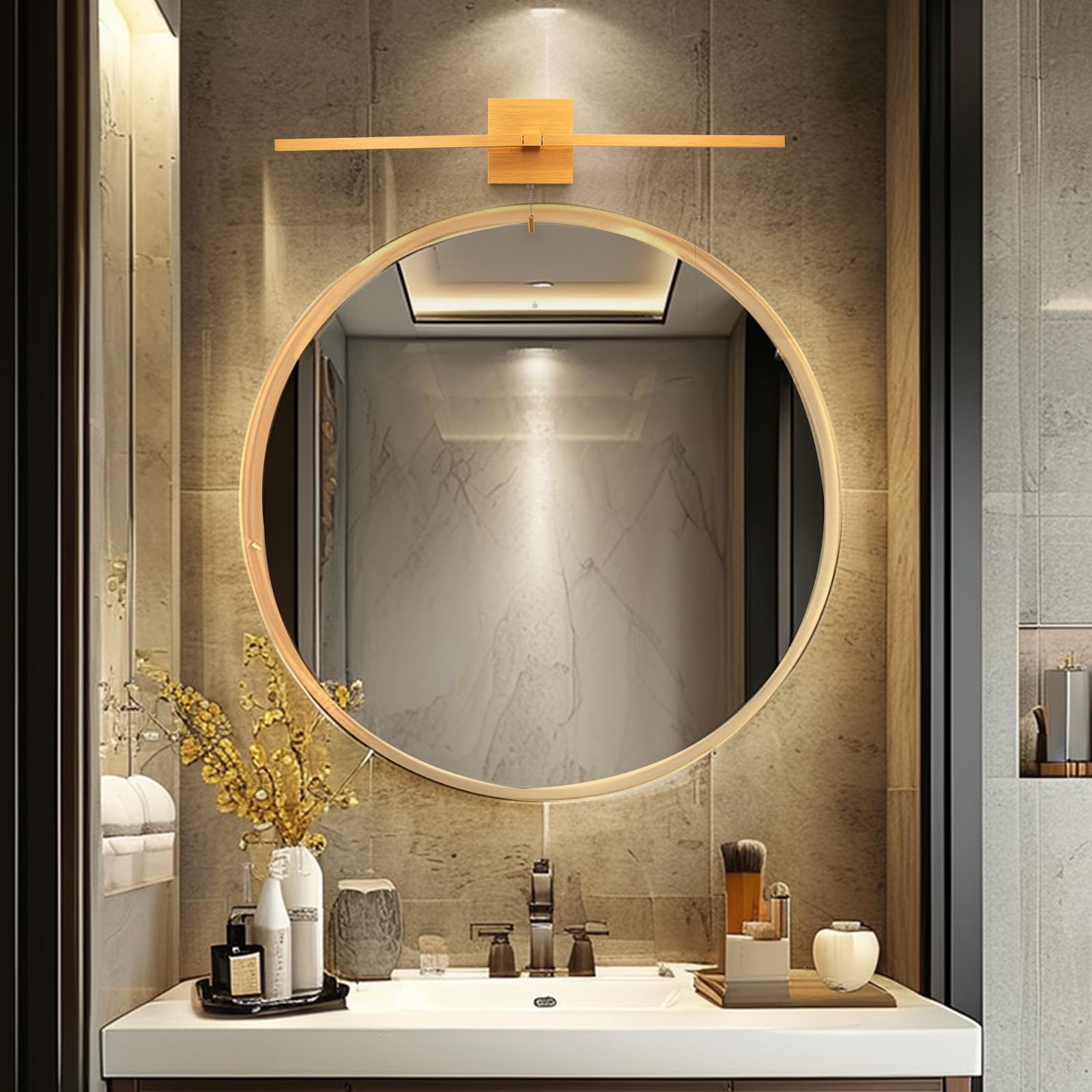 27 Inch Gold LED Bathroom Vanity Light Fixtures - Modern Warm White 4000K Light Bar for Mirrors & Paintings - Pull Chain Switch for Easy On/Off - Perfect for Bathroom, Dressing Room & Makeup Area
