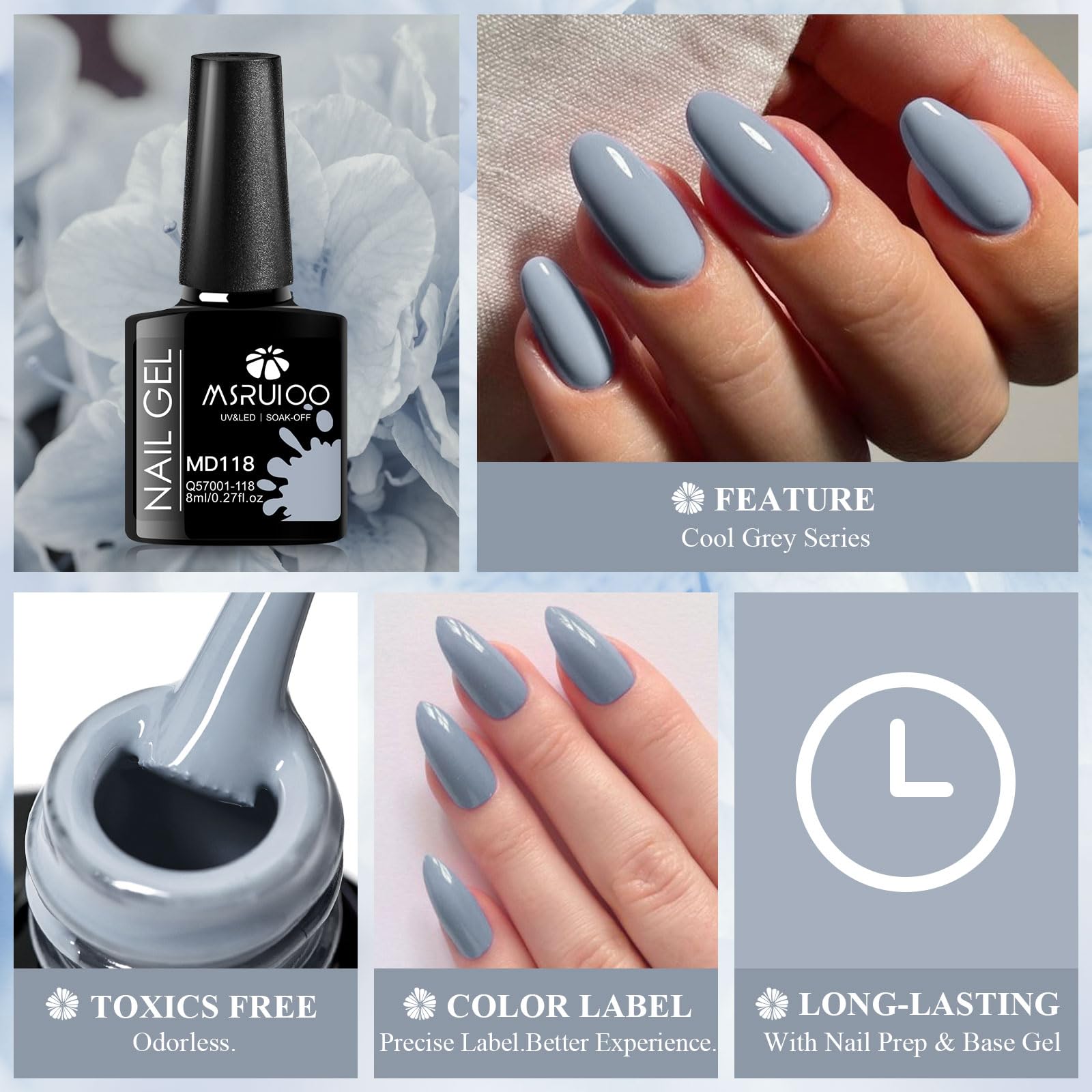12 Colors Cool Gray Gel Nail Polish Set - UV/LED Soak Off Nail Art Kit for DIY Manicure | Professional Salon Quality & Gift Ready for Women | Perfect for Home Use, Parties & Special Occasions