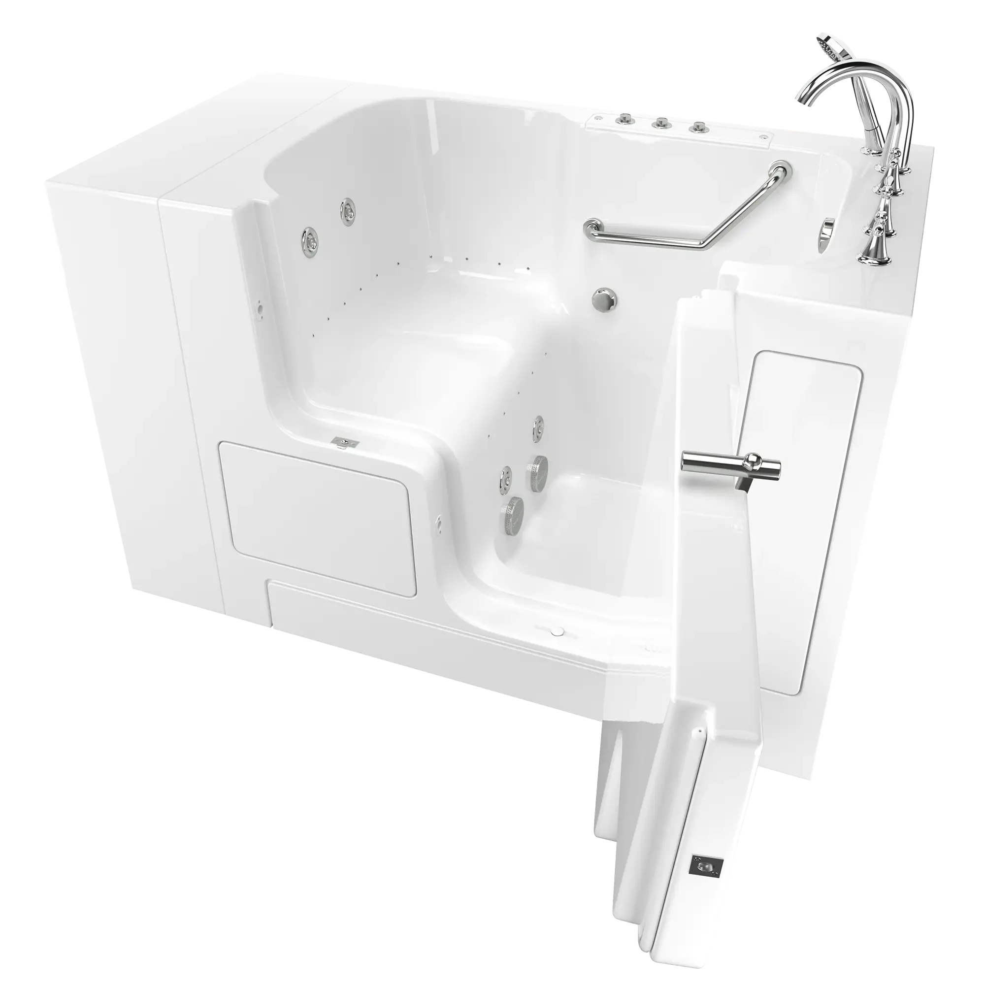 32 x 52 Inch Gelcoat Walk-In Bathtub with Air Spa & Whirlpool System - Right Hand Drain & Faucet - Ideal for Elderly & Mobility Support