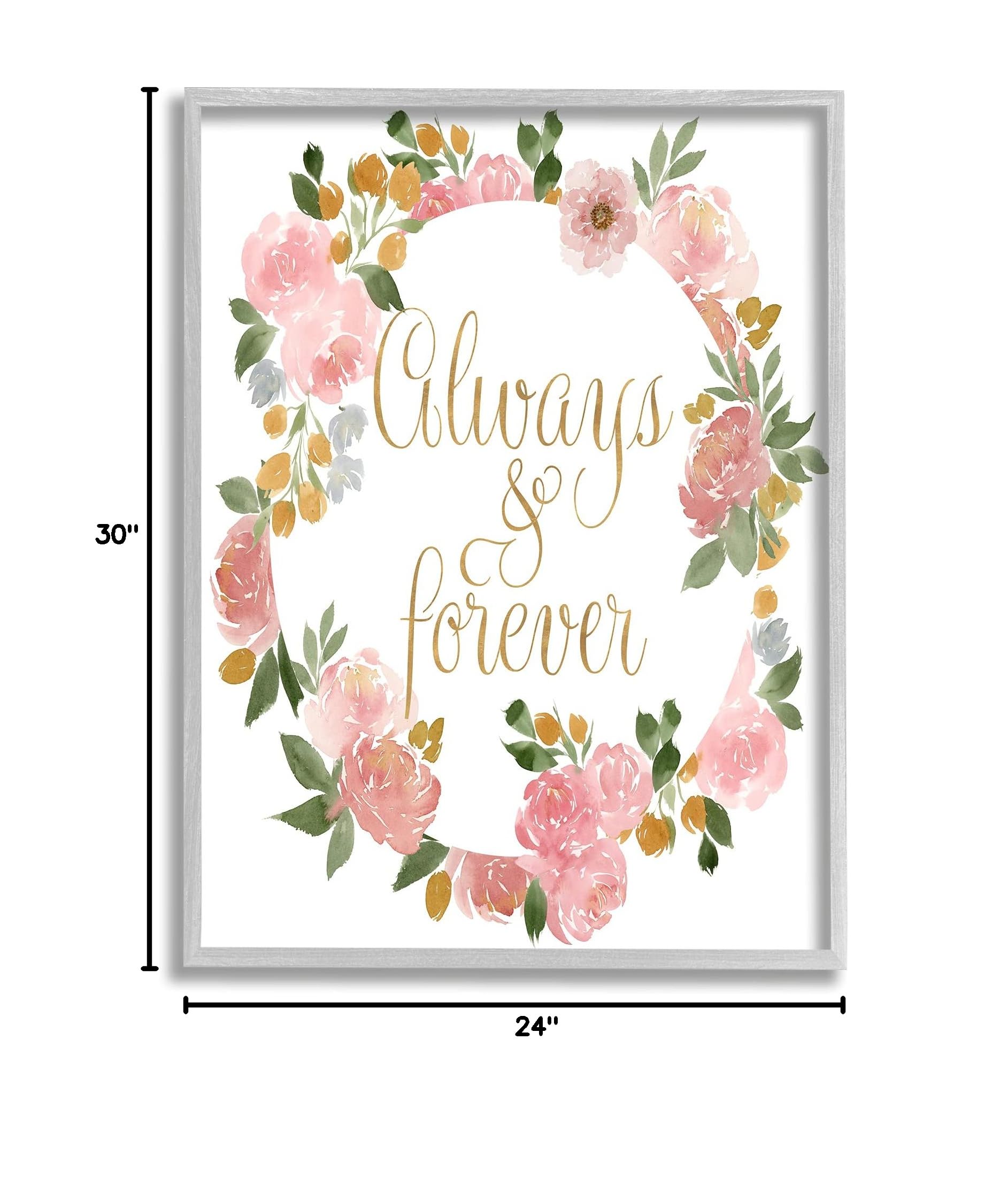 Stupell Industries Always and Forever Love Motivational Pink Rose Wreath Framed Wall Art - 24