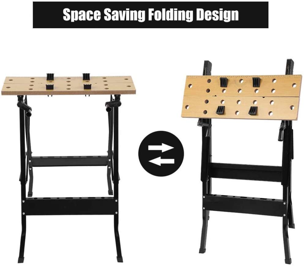 Multifunctional Folding Workbench with Quick Clamp Pegs & Tool Holders - Heavy Duty 220lbs Capacity Sawhorse for Carpenters, Builders & DIY Projects | Perfect for Workshop, Garage & Construction Sites