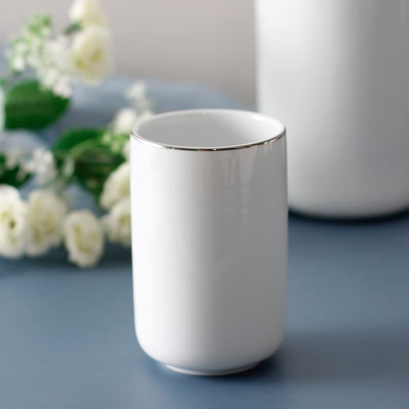 Modern White Ceramic Bathroom Set - 5-Piece Vanity Accessories (Toothbrush Holder, Cup, Lotion Bottle, Toilet Brush & Holder) for Stylish & Organized Bathroom Decor | Perfect for Home, Hotel, Spa & Guest Bathrooms