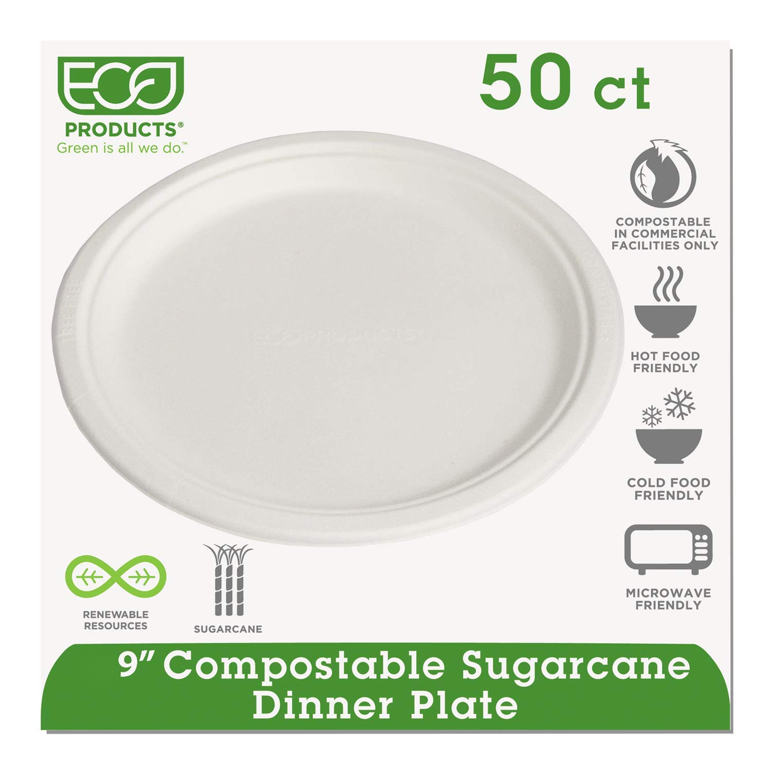 Eco-Friendly 9-Inch Compostable Sugarcane Plates - 50 Plates per Pack, 10 Packs per Case | Biodegradable & Sustainable Dinnerware for Parties, Picnics, and Eco-Conscious Events