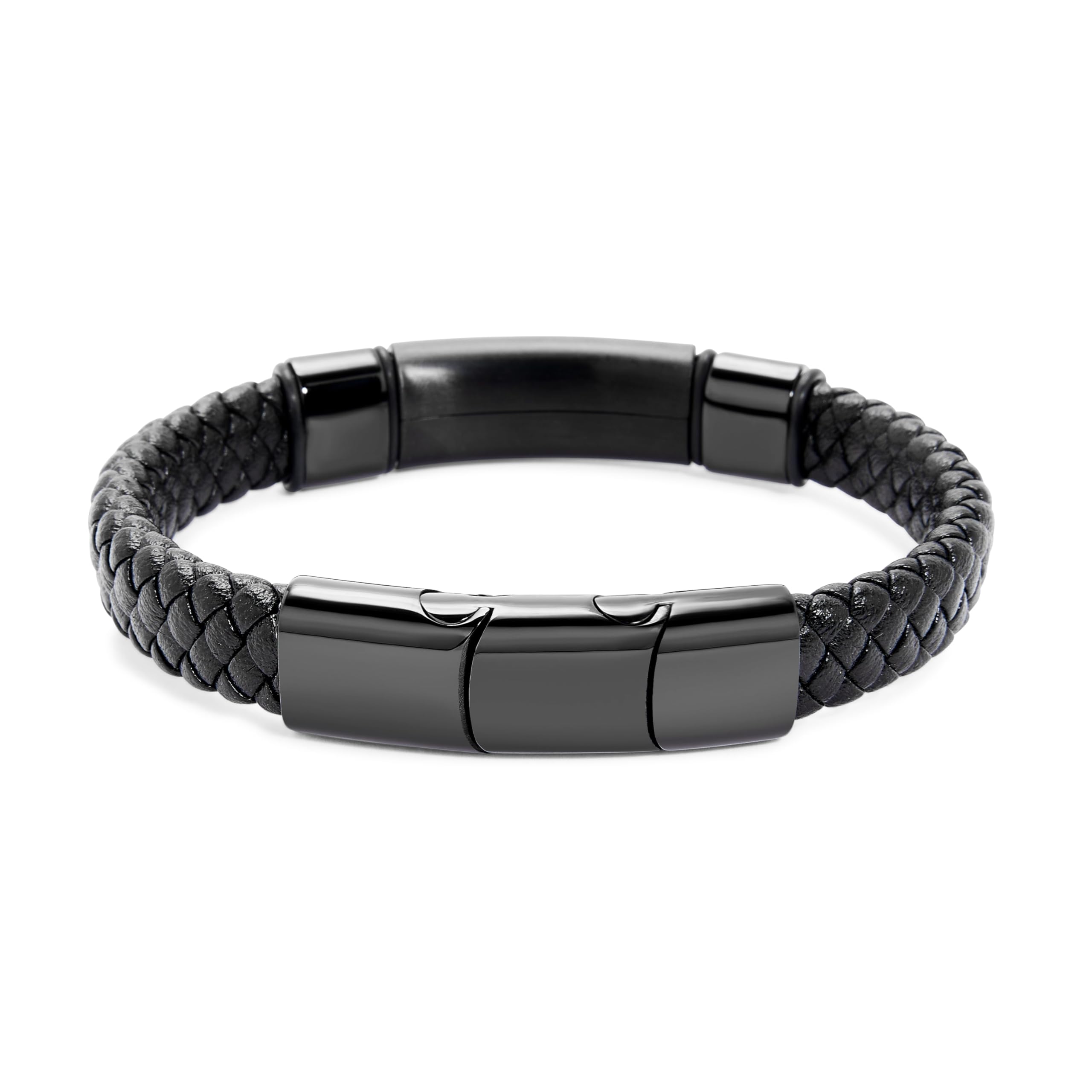 Custom Engraved Leather Bracelet for Men - Personalized Name ID Bracelet in Black - Stylish Men's Jewelry Gift for Birthday, Anniversary & Special Occasions - Perfect for Casual Wear, Date Nights & Gifting
