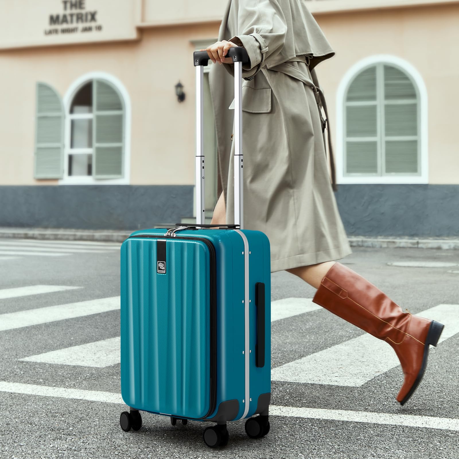 20 Inch Carry On Luggage with Wheels - PC Hard Shell Suitcase with Aluminum Frame & TSA Lock | Lightweight Travel Luggage for Men & Women | Perfect for Air Travel, Business Trips & Vacation | Caribbean Blue