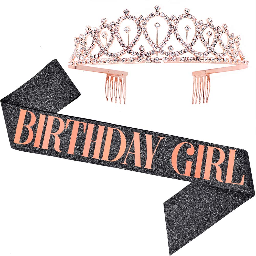 Birthday Girl Sash & Rhinestone Tiara Set - Sparkling Birthday Party Accessories for Women | Perfect for Bachelorette Parties, Birthday Celebrations & Special Occasions