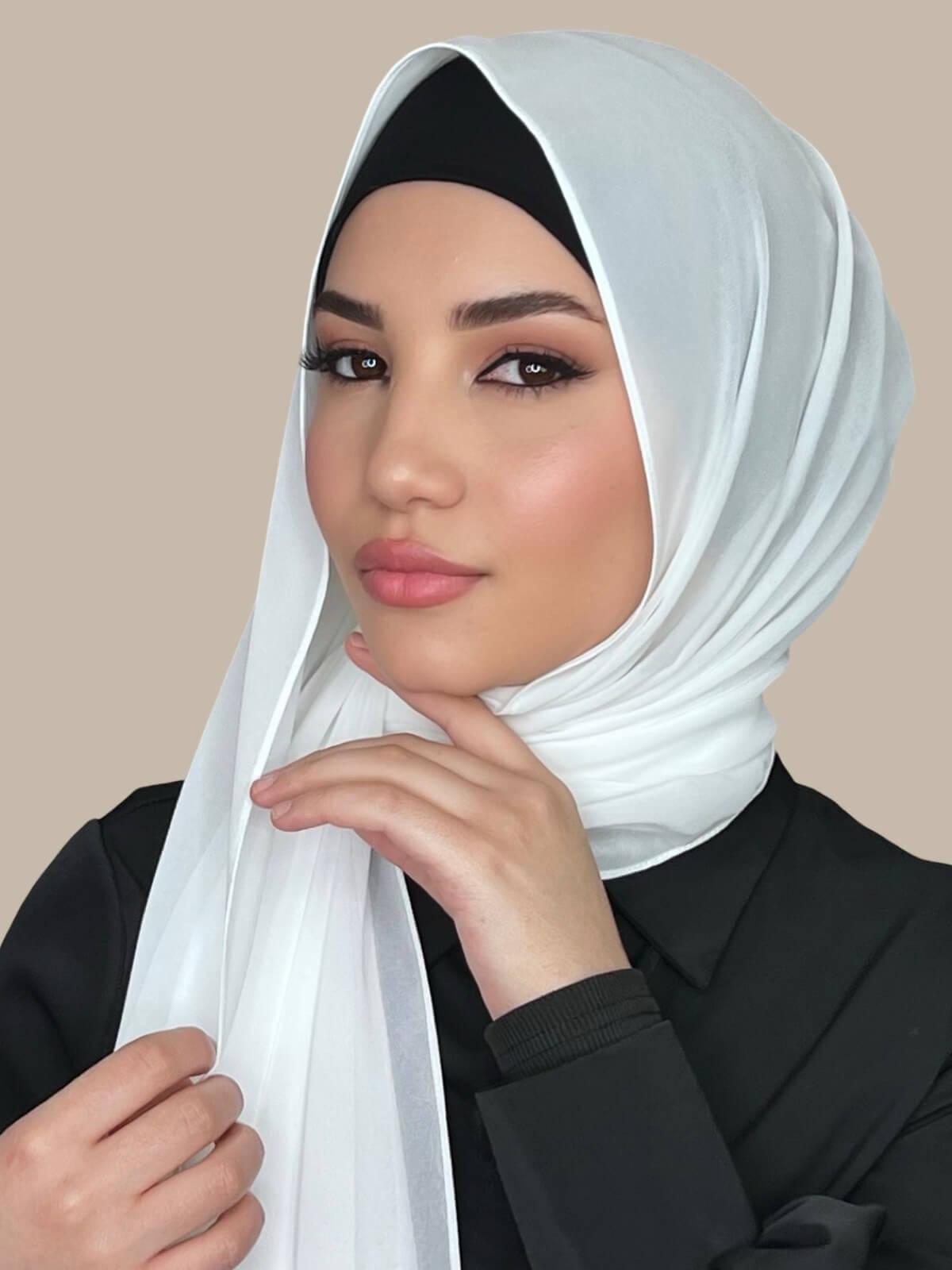 Luxury Chiffon Hijab Scarf - Pearl White Shawl for Women | Elegant Muslim Headscarf for Daily Wear, Prayer & Special Occasions