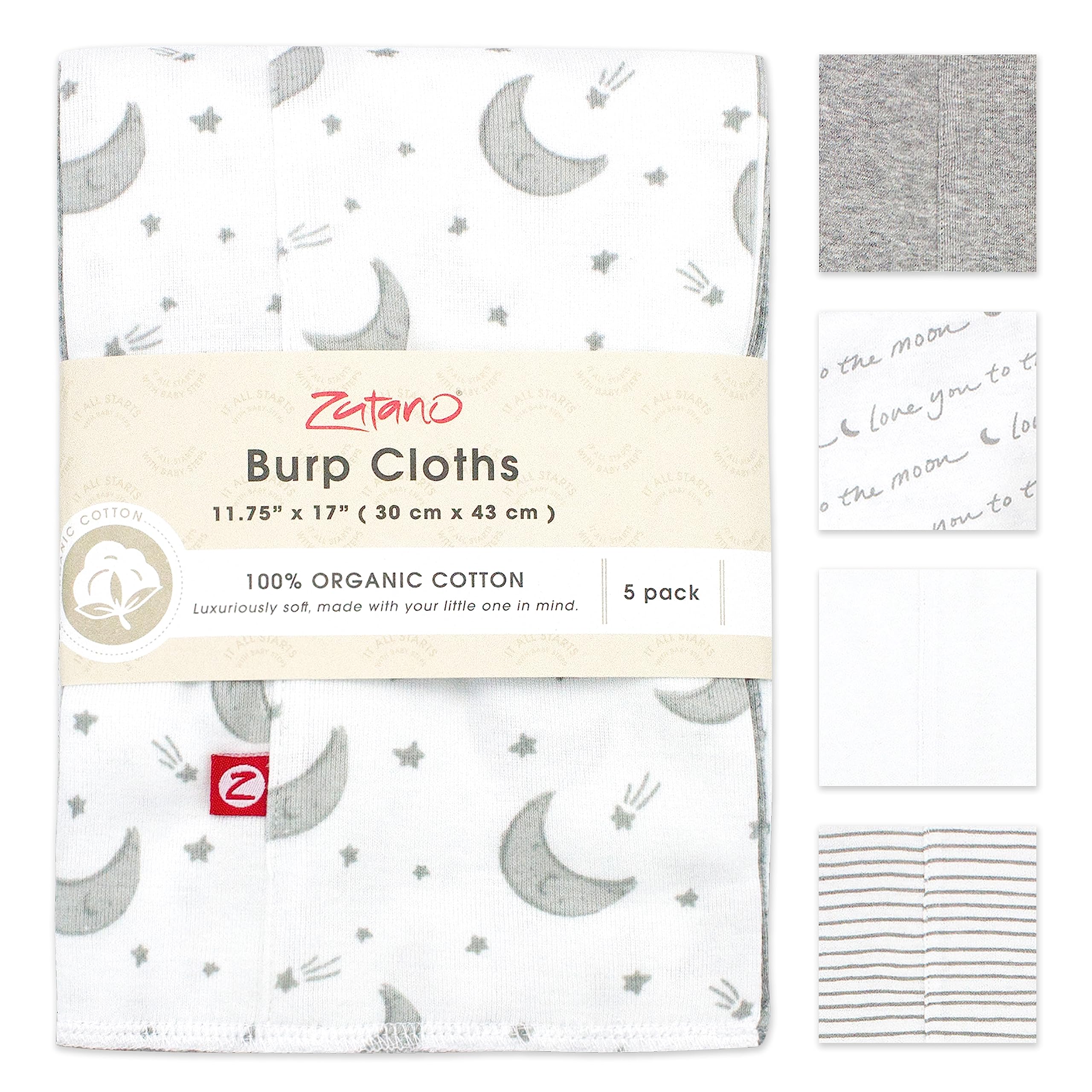 Zutano 5-Pack Organic Baby Burp Cloths - Ultra Soft Large Cotton Spit-Up Rags for Newborns & Infants | Gender Neutral Burping Cloths for Baby Girls & Boys | Highly Absorbent Nursing Essentials | Perfect for Feeding, Diaper Bag & On-The-Go Use