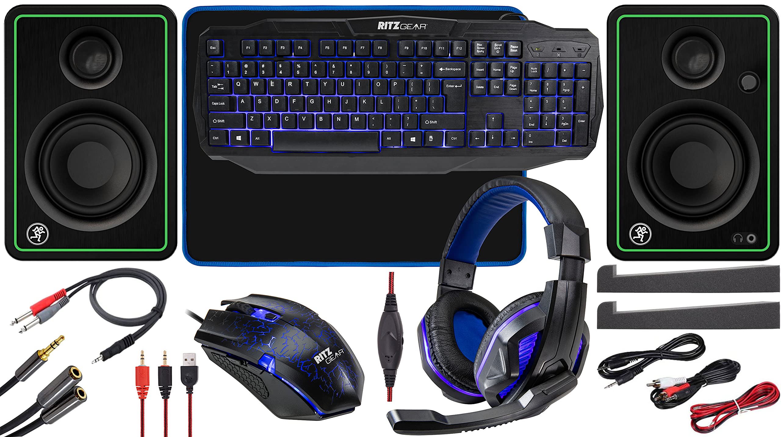 RitzGear Blue Gaming Keyboard and Mouse Combo with LED Backlit, Mouse Pad & Headset - 4-in-1 PC Gaming Accessories Set for Windows 10/11, Mac, Xbox, PS4 - Perfect for Gaming, Streaming & Office Work