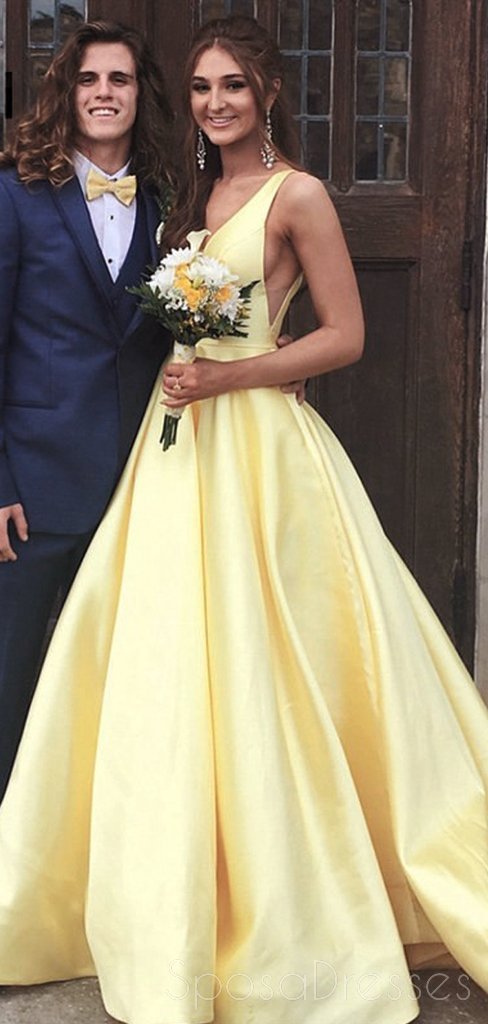 Elegant Yellow V-Neck A-Line Long Evening Prom Dresses for Women | Custom Party Gowns | Perfect for Homecoming, Prom Night & Formal Events
