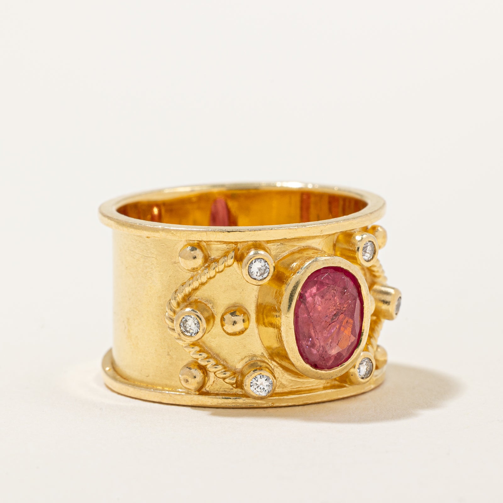 2.10ct Oval Ruby & Diamond Cocktail Ring - 0.12ctw Bezel Set, Size 9 | Elegant Statement Jewelry for Evening Parties & Special Occasions