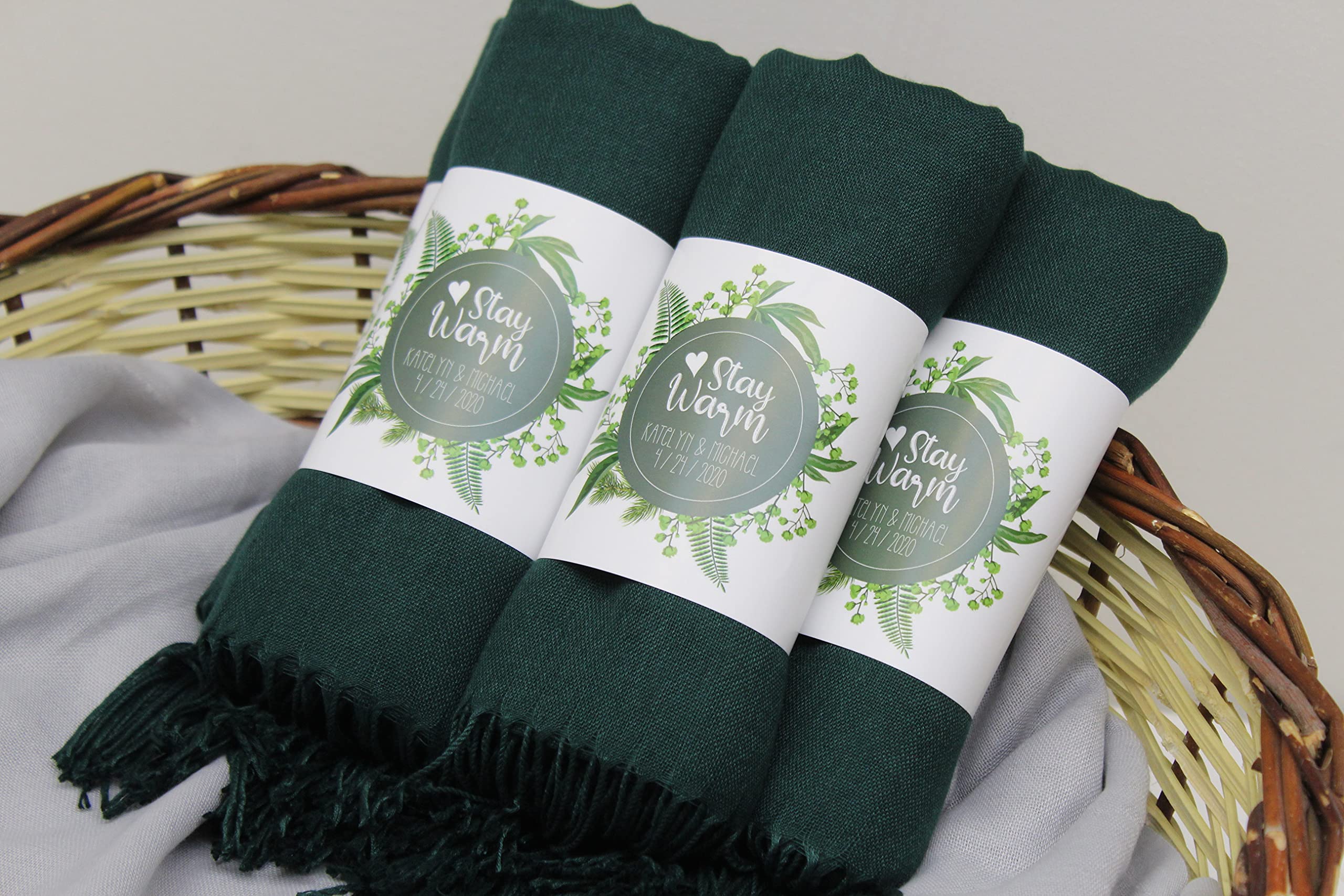 75 Pcs Premium Pashmina Shawls for Women - Personalized Soft Evening Dress Scarves, Wedding Favors for Guests, Bridal Shawls & Bridesmaid Gifts (Forest Green) - Perfect for Weddings, Parties & Special Occasions